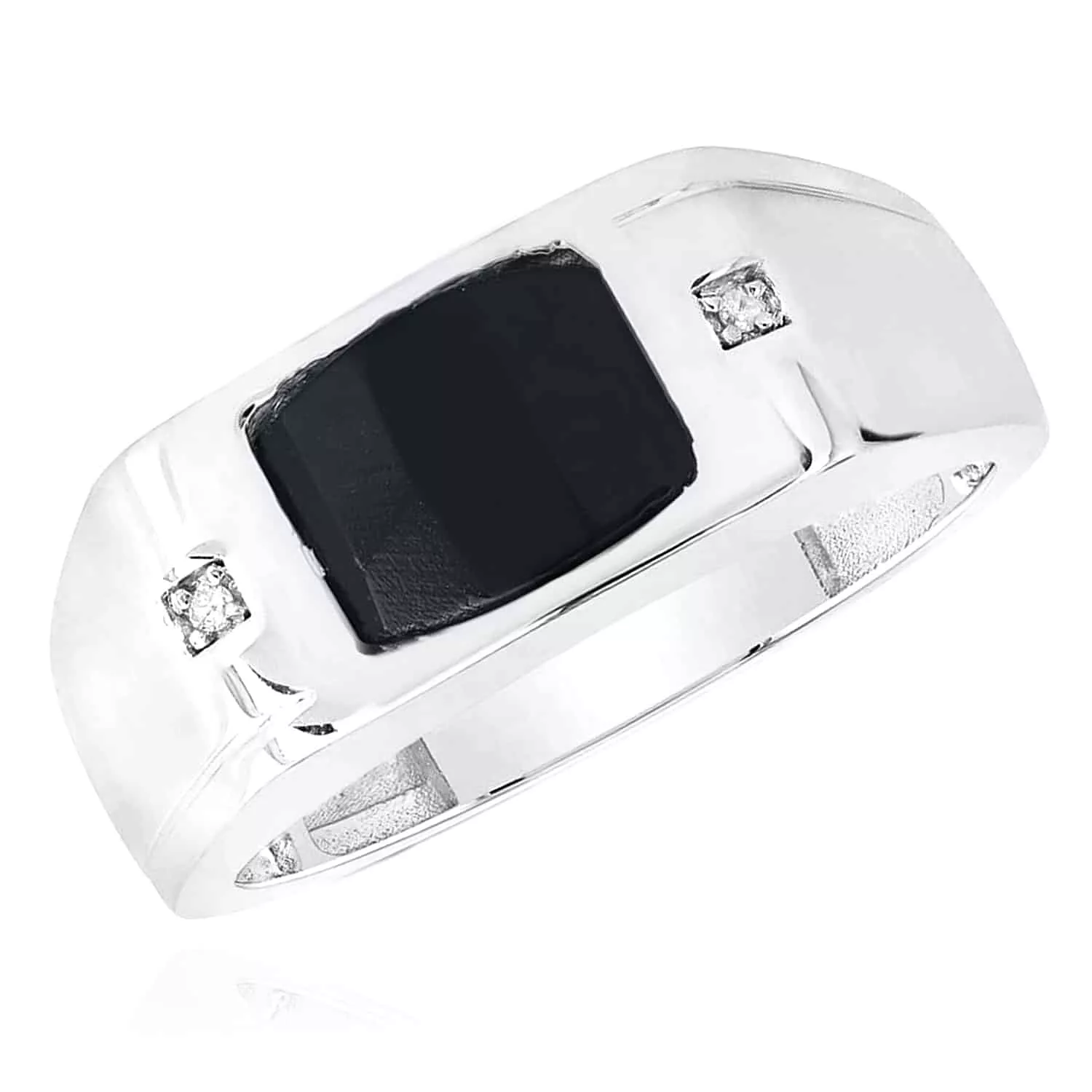 0.01CTW Natural Diamond 10K White Gold Black Onyx Signet Ring
