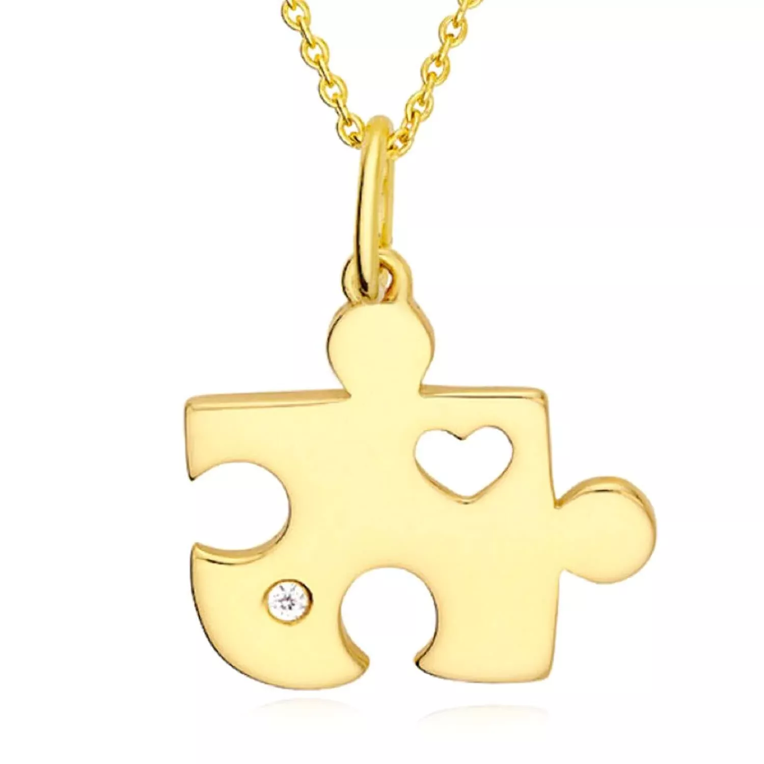 0.01CTW Natural Diamond Real 14K Gold Puzzle Piece Pendant 0.8" Made in Italy