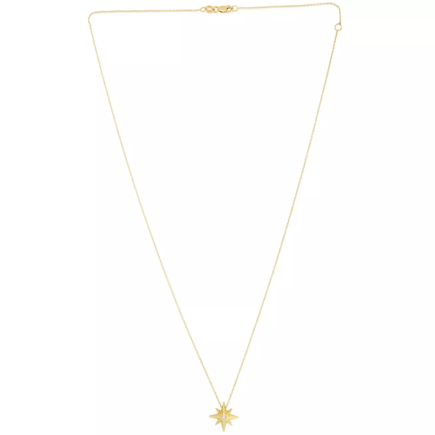 0.03CT Natural Diamond 14K Yellow Gold North Star Necklace (Solid Links) Adjustable 16"-18"