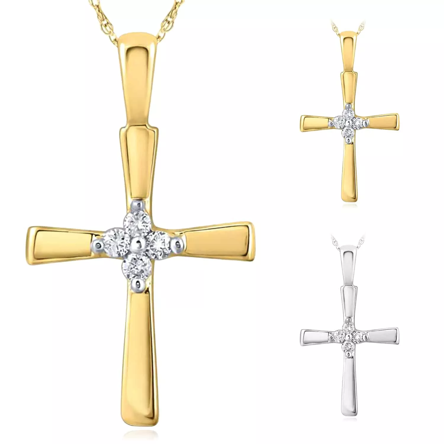 0.05CTW Natural Diamond 10K Gold Yellow White Cross Pendant 0.75"