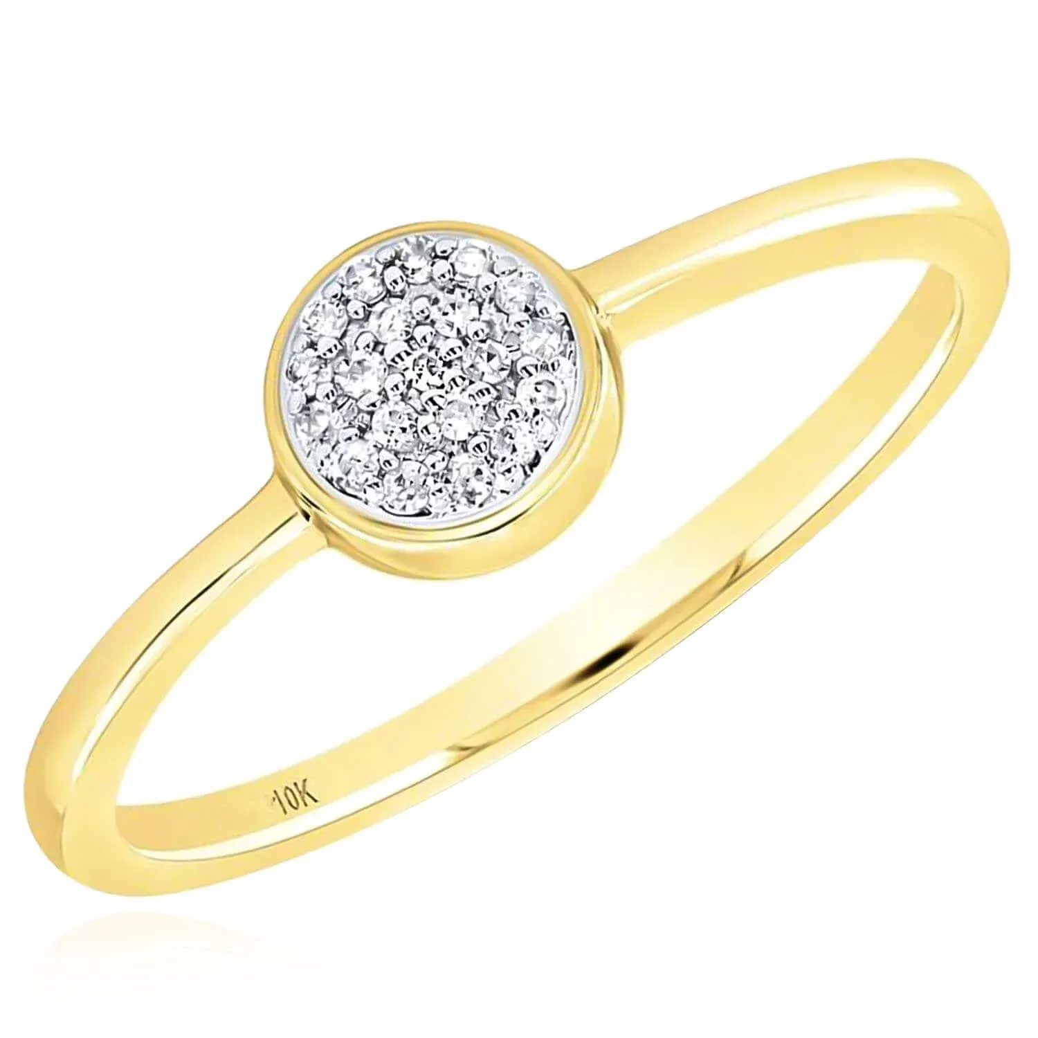 0.05CTW Natural Diamond 10K Yellow Gold 6mm Round Pave Circle Stackable Ring