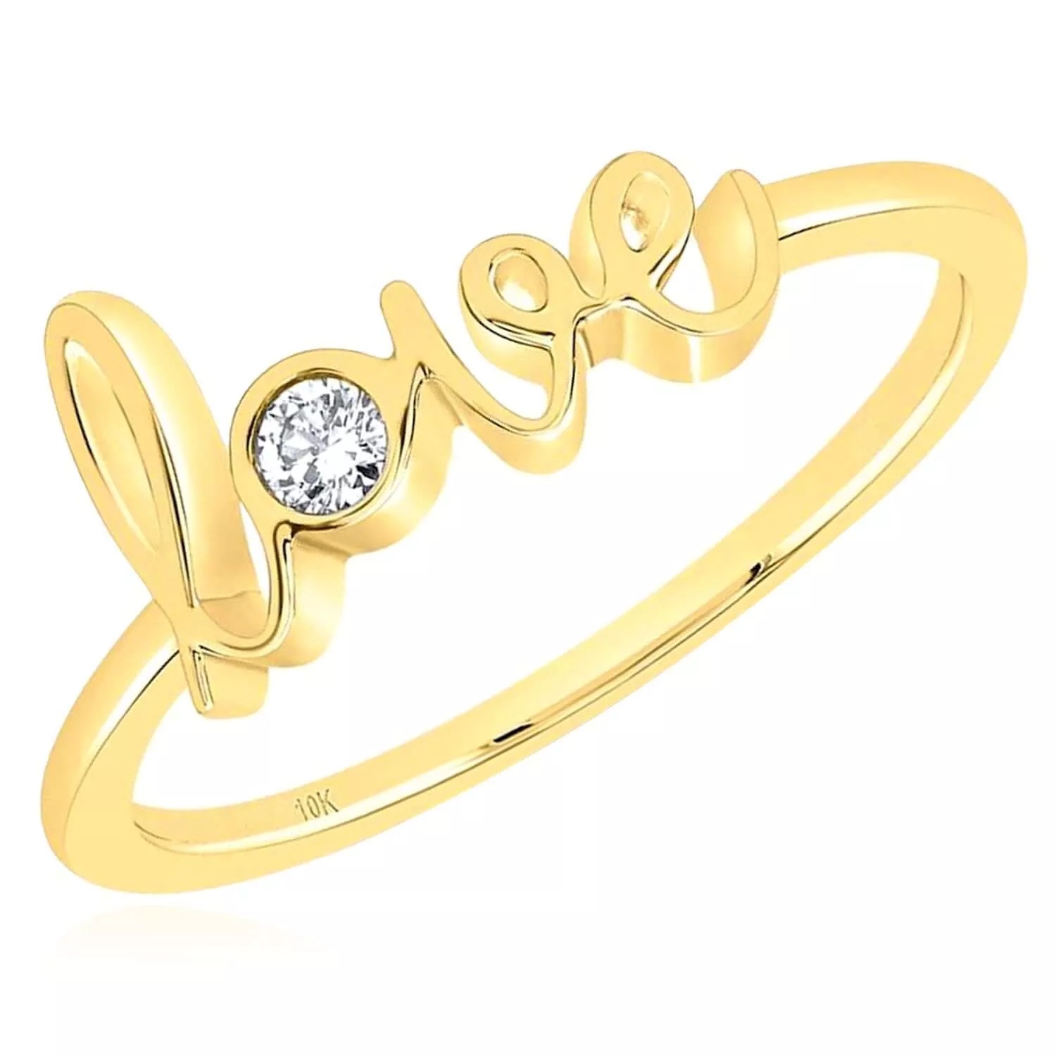0.05CTW Natural Diamond Real 10K Gold Cursive Love Stackable Ring