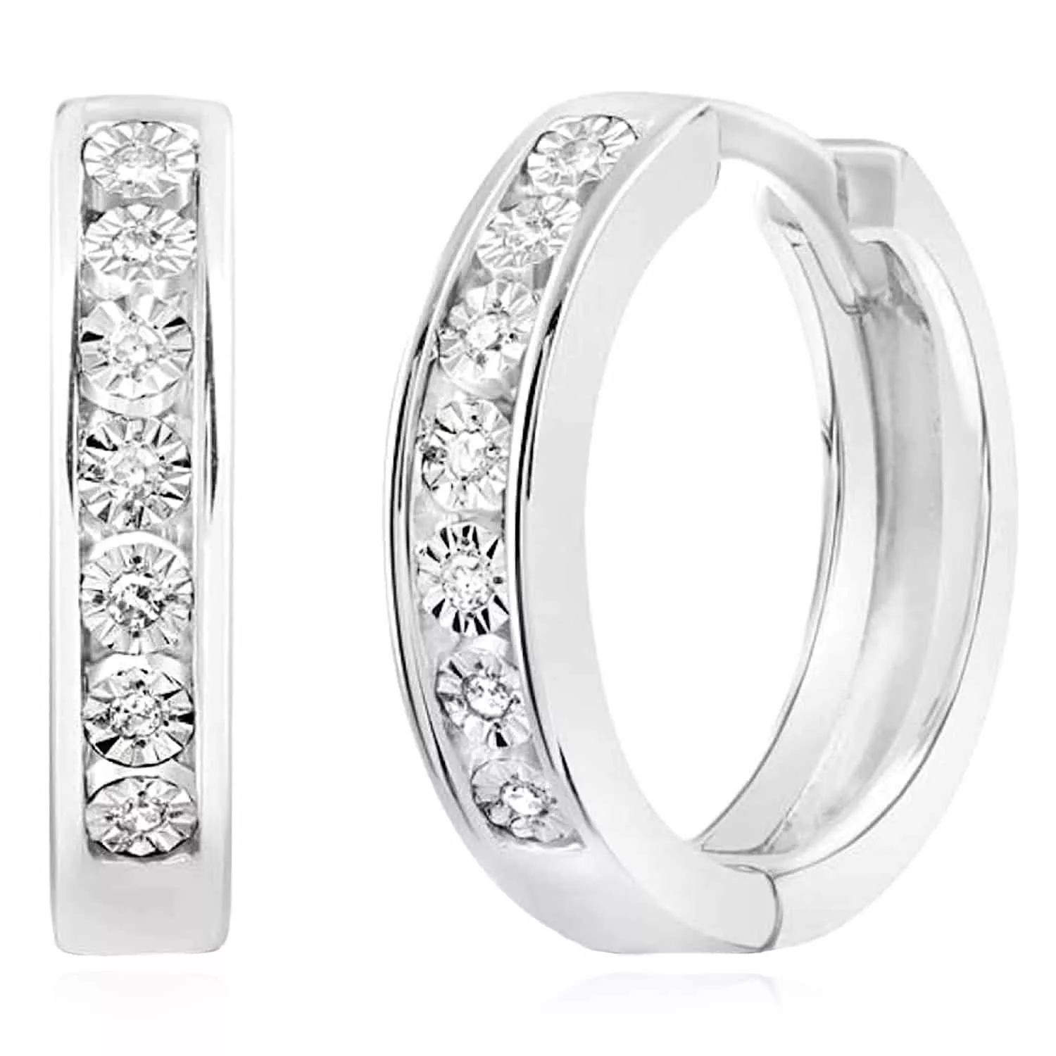 0.05CTW Natural Diamond Sterling Silver Hoop Earrings 16.3mm