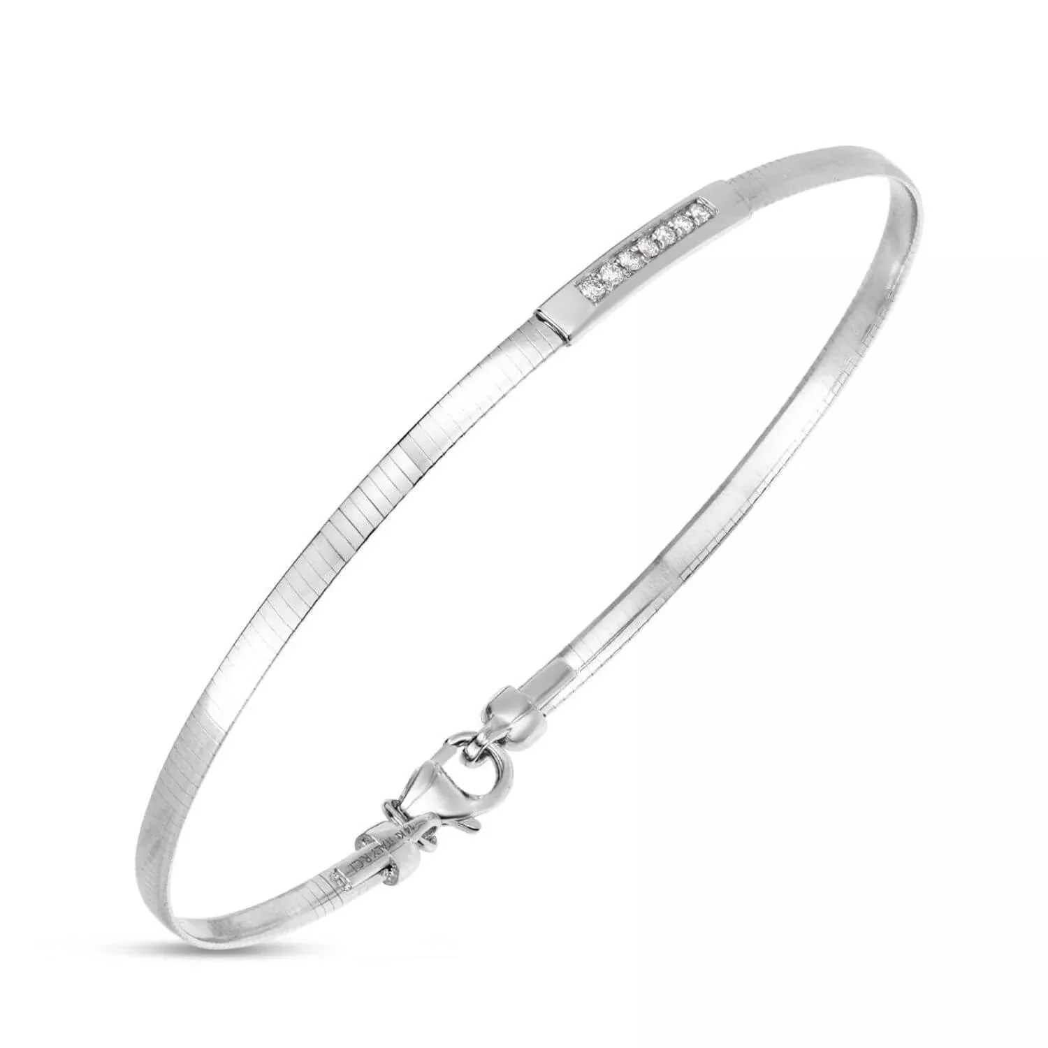 0.06CTW Natural Diamond 14K Gold 3mm Bar Skinny Omega Bracelet (Hollow) 7"