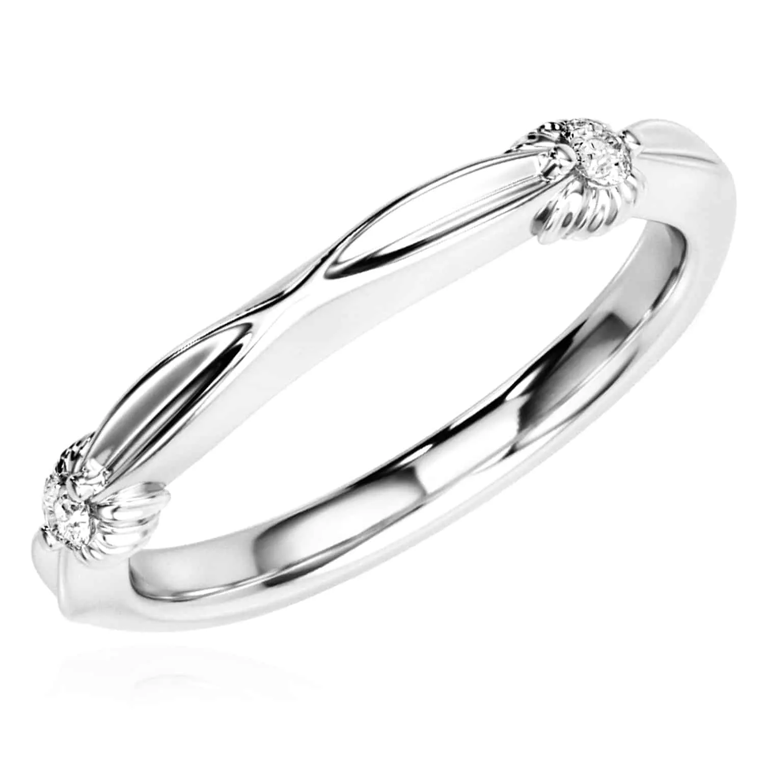 0.06CTW Natural Diamond 14K White Gold Infinity Grooved Wedding Band
