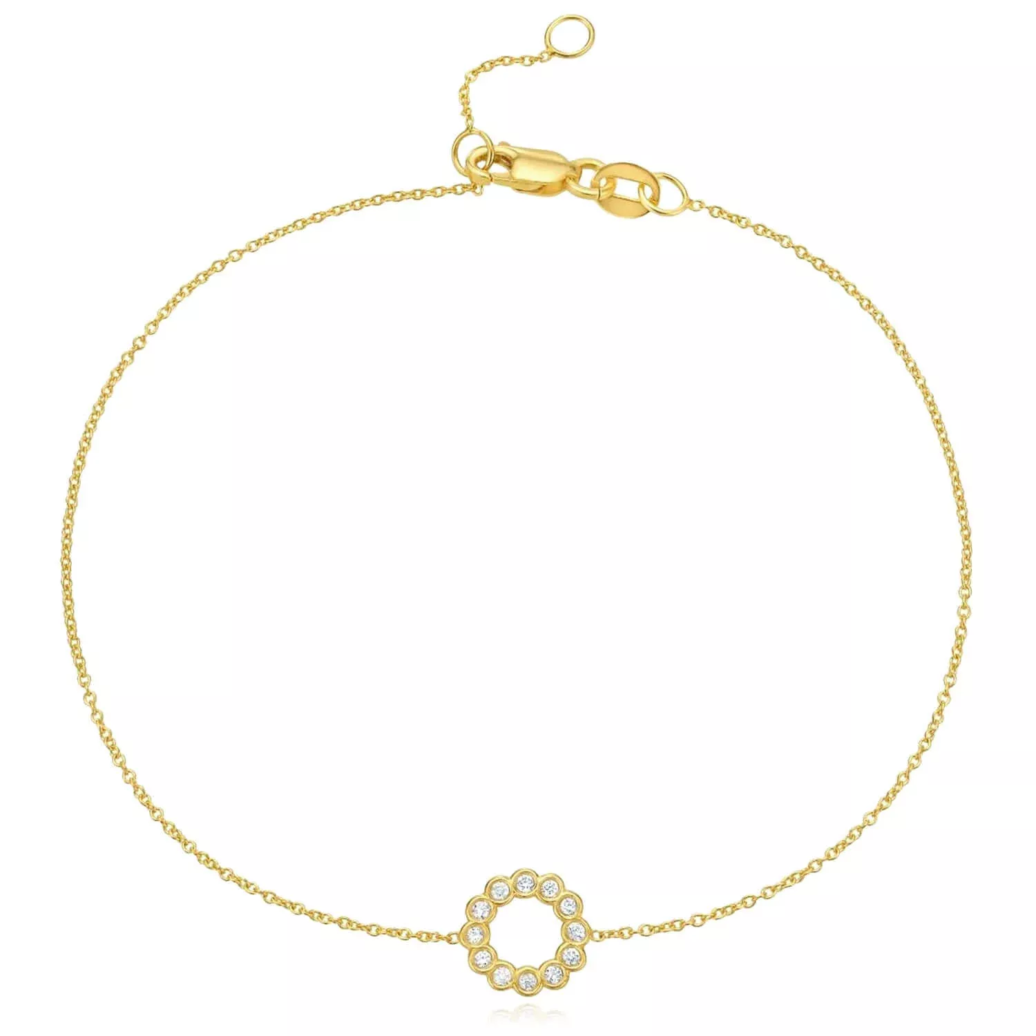 0.06CTW Natural Diamond 14K Yellow Gold Circle Adjustable Bracelet (Solid Links) 6.5"-7"