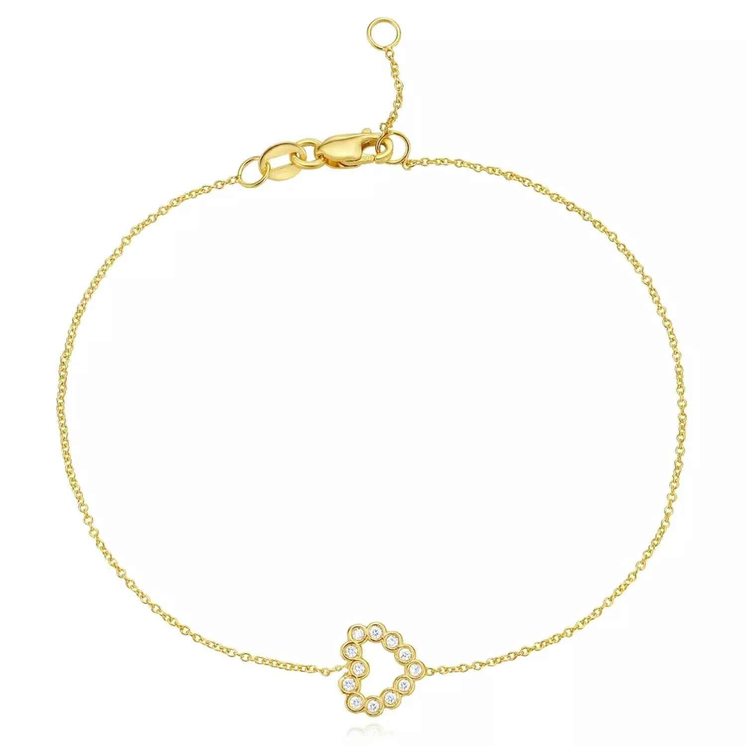 0.06CTW Natural Diamond 14K Yellow Gold Petite Heart Adjustable Bracelet (Solid Links) 6.5"-7"
