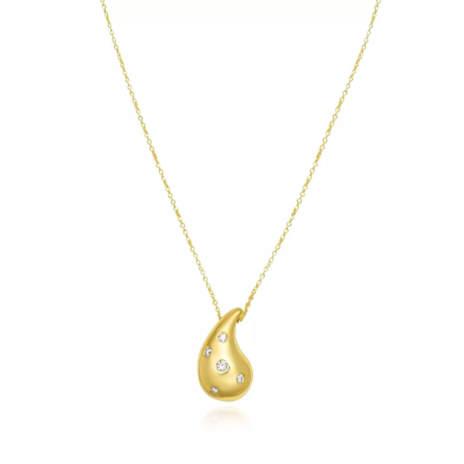0.07CTW Natural Diamond 14K Yellow Gold Teardrop Necklace (Solid Links) 16"-18" Adjustable