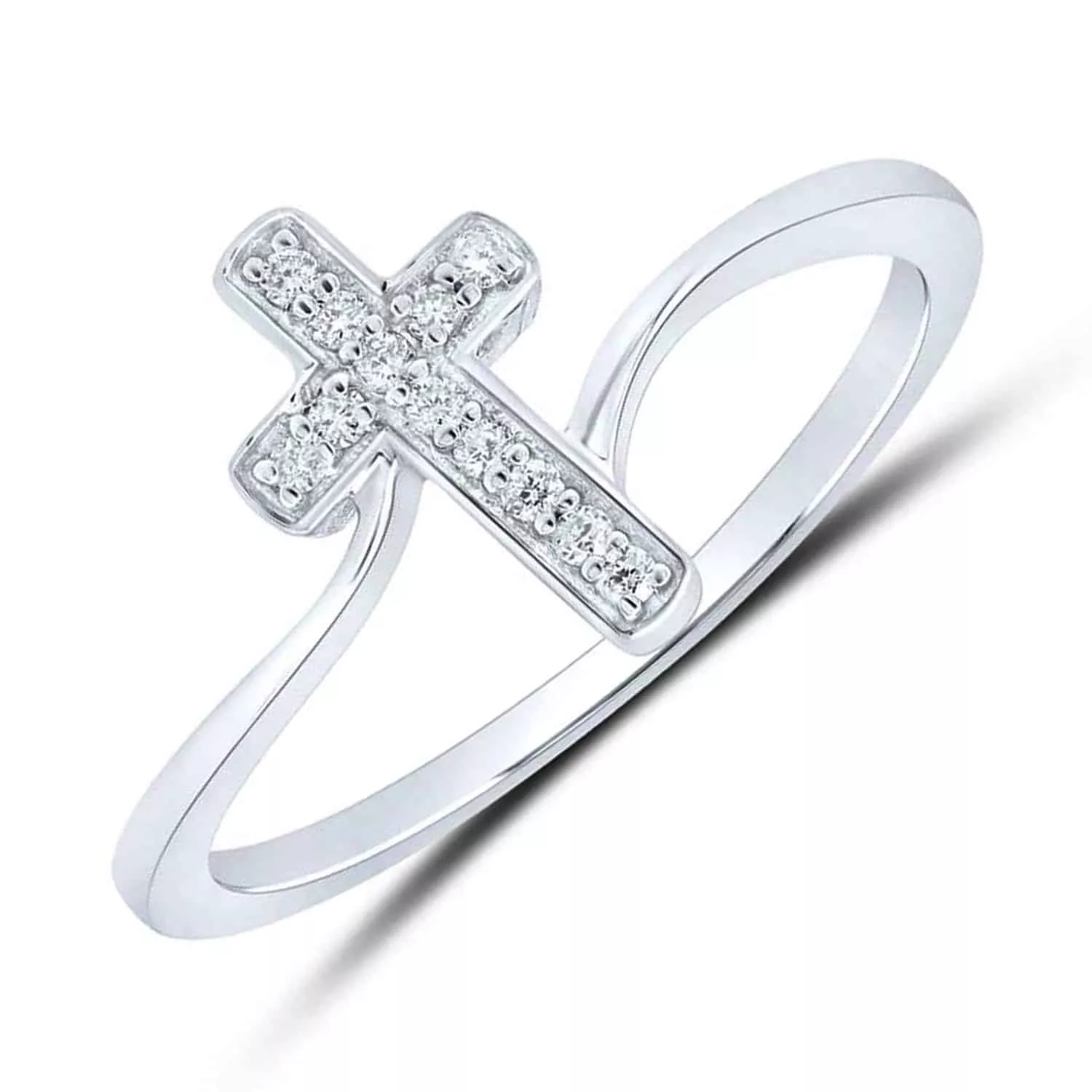 0.08CTW Natural Diamond 10K White Gold Cross Ring