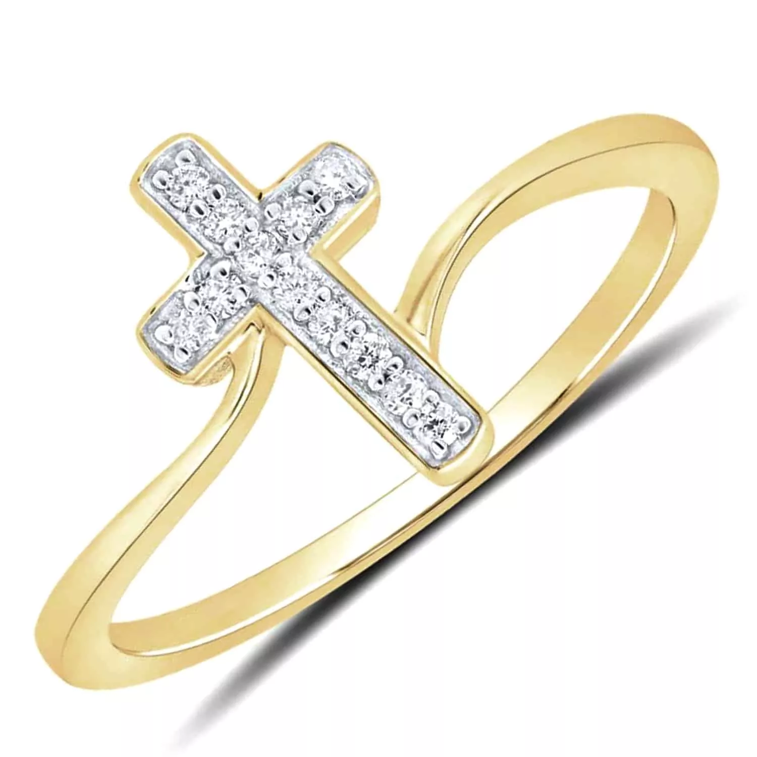 0.08CTW Natural Diamond 10K Yellow Gold Cross Ring