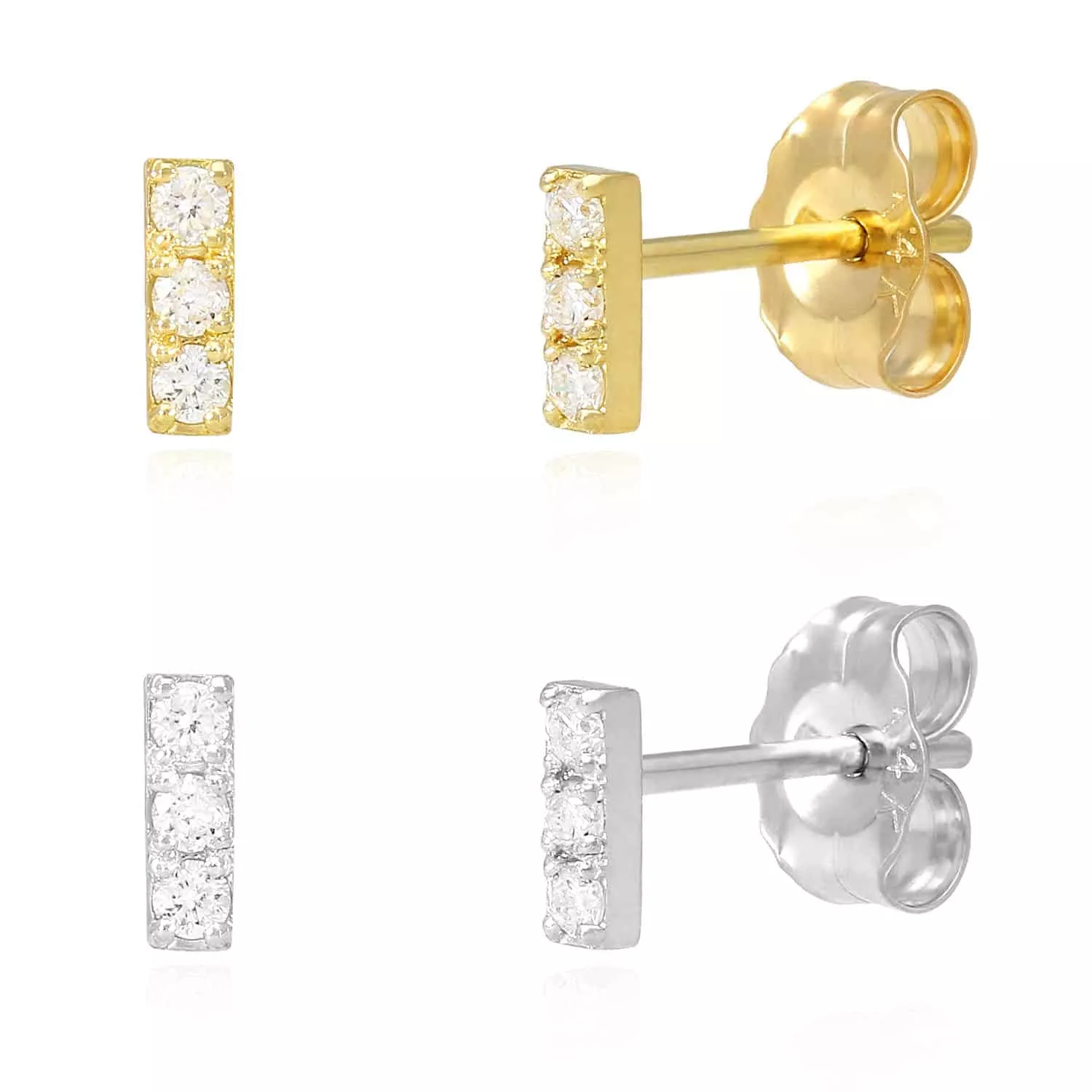 0.08CTW Natural Diamond 14K Gold Mini Bar Stud Earrings 5mm