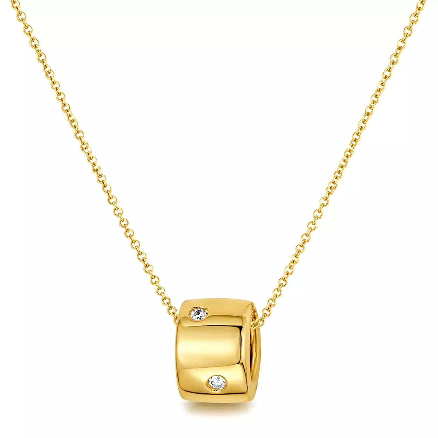 0.08CTW Natural Diamonds 14K Gold Barrel Charm Adjustable Cable Necklace 16"-18"