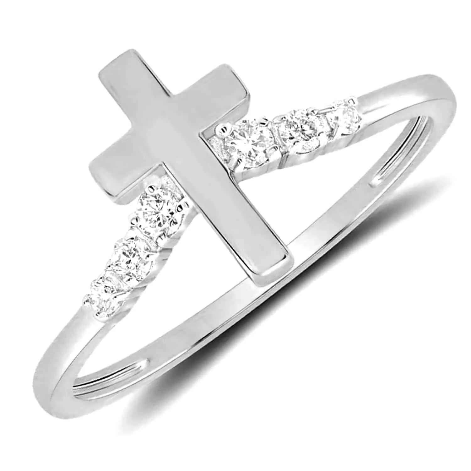 0.10CTW Natural Diamond 10K White Gold Cross Ring