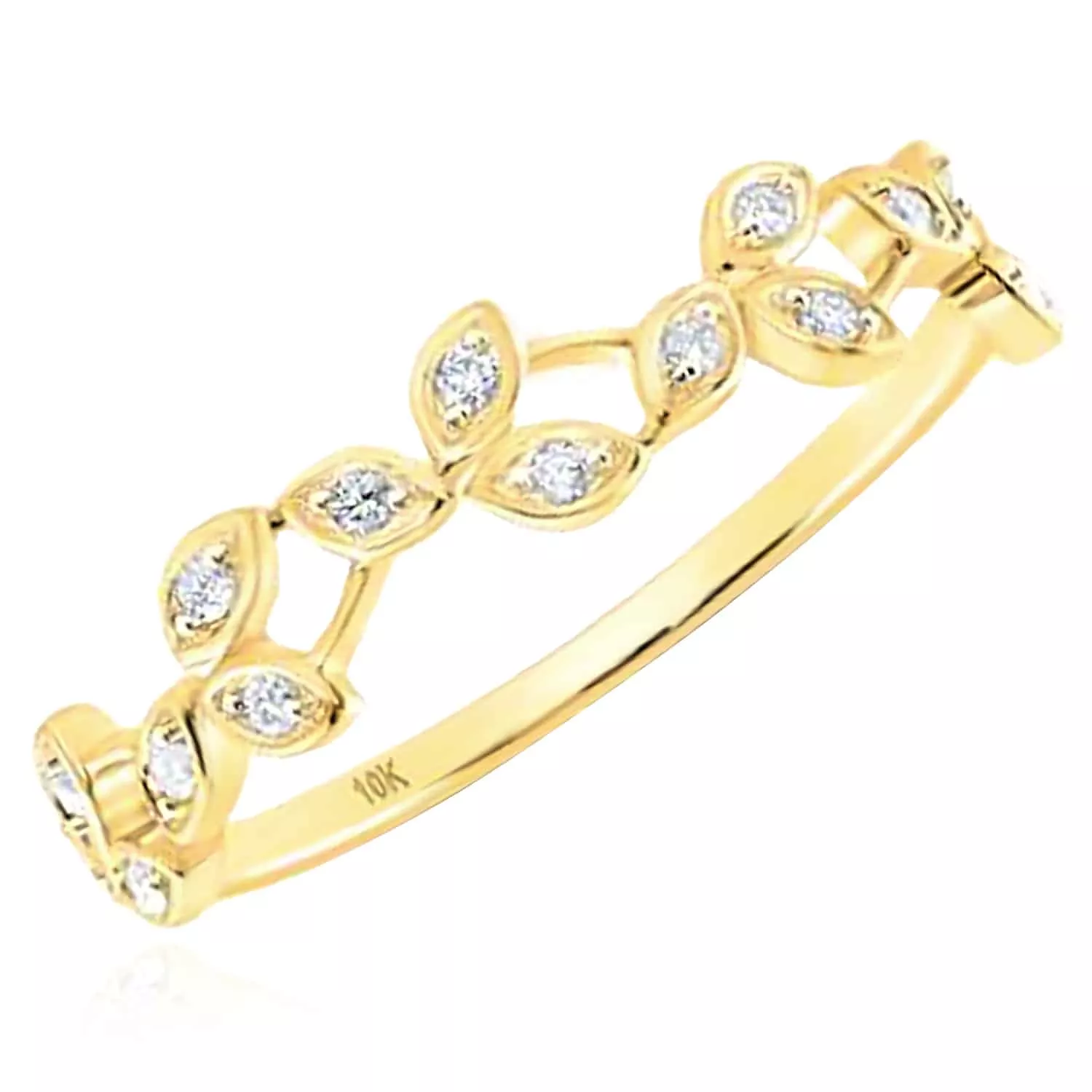 0.10CTW Natural Diamond 10K Yellow Gold Leaf Stackable Ring