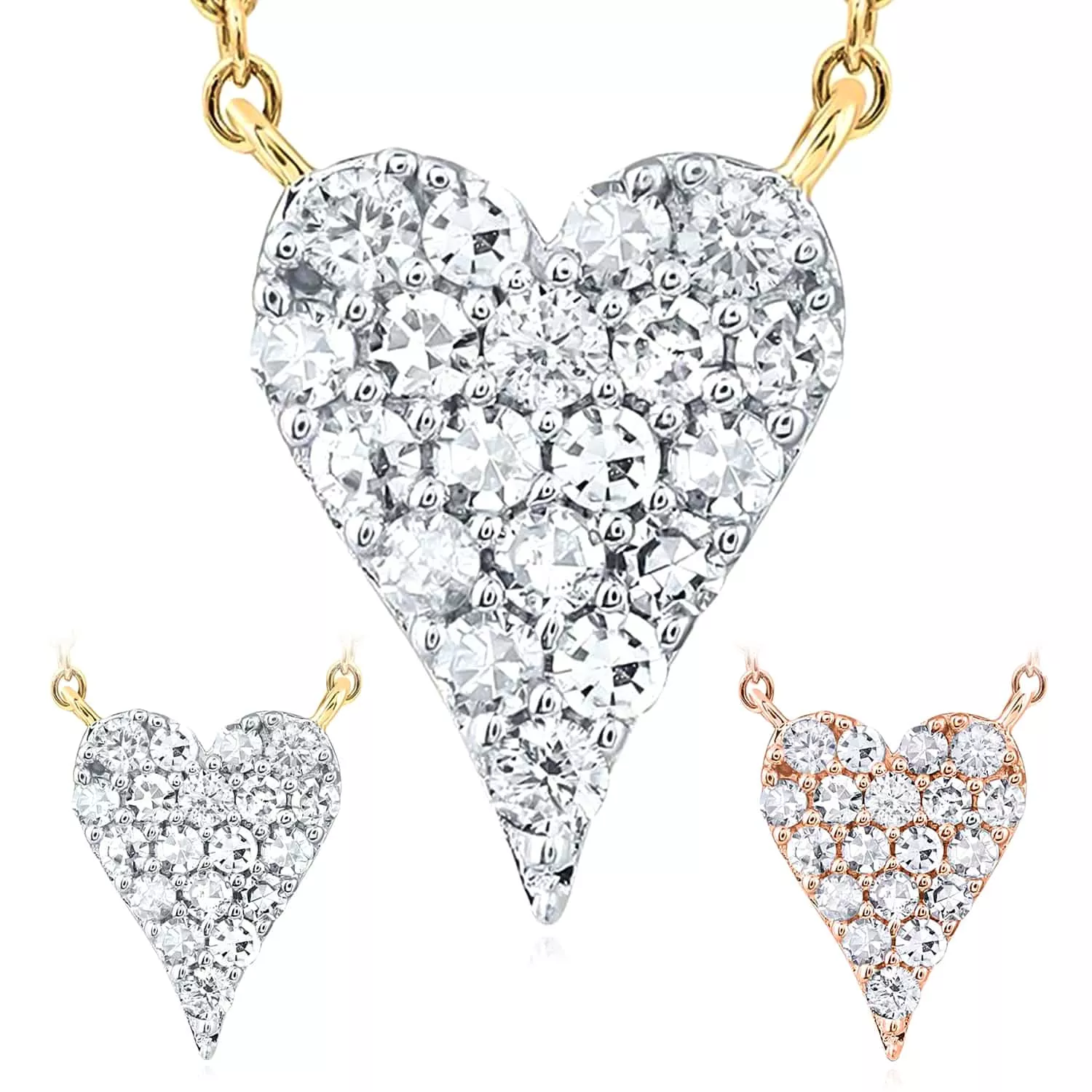 0.10CTW Natural Diamond 10K Yellow White Rose Gold Heart Necklace (Solid Links) 18"