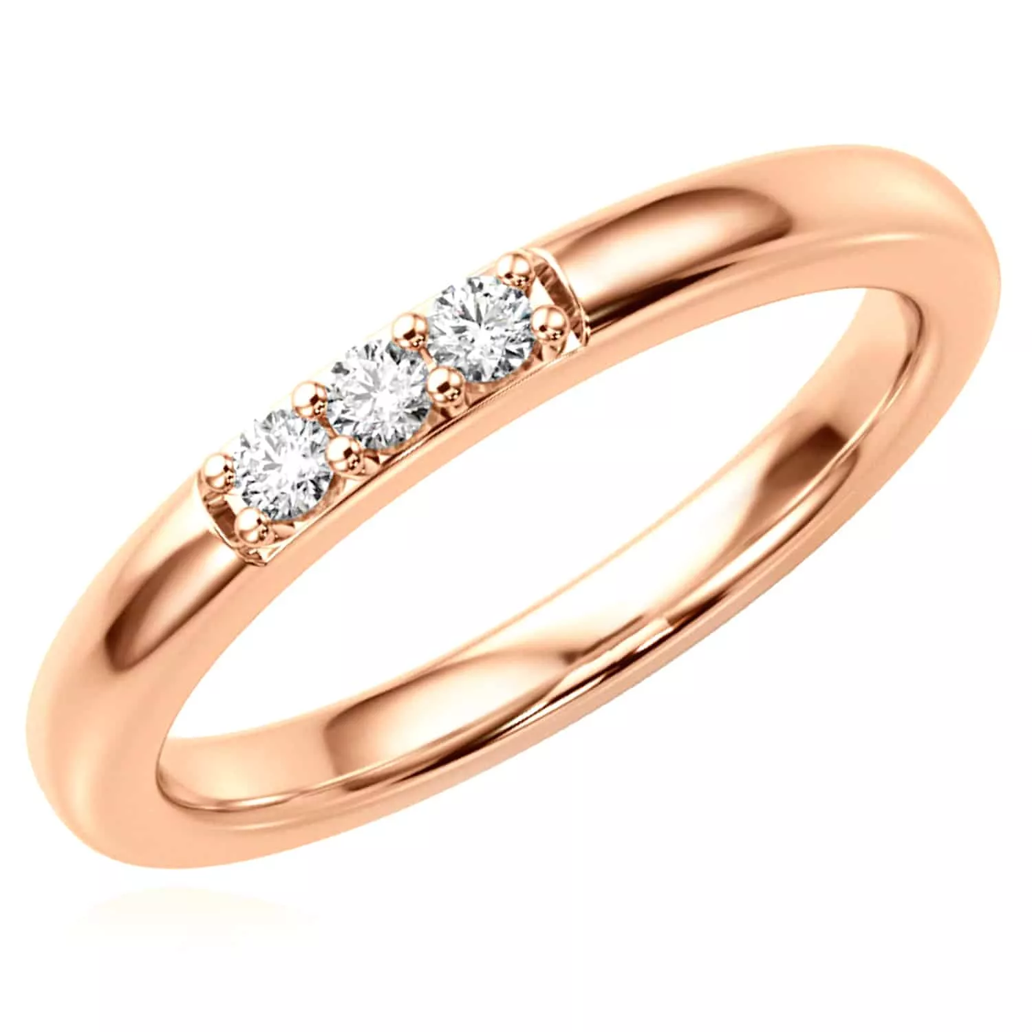 0.10CTW Natural Diamond 14K Rose Gold 3-Stone Wedding Band Ring