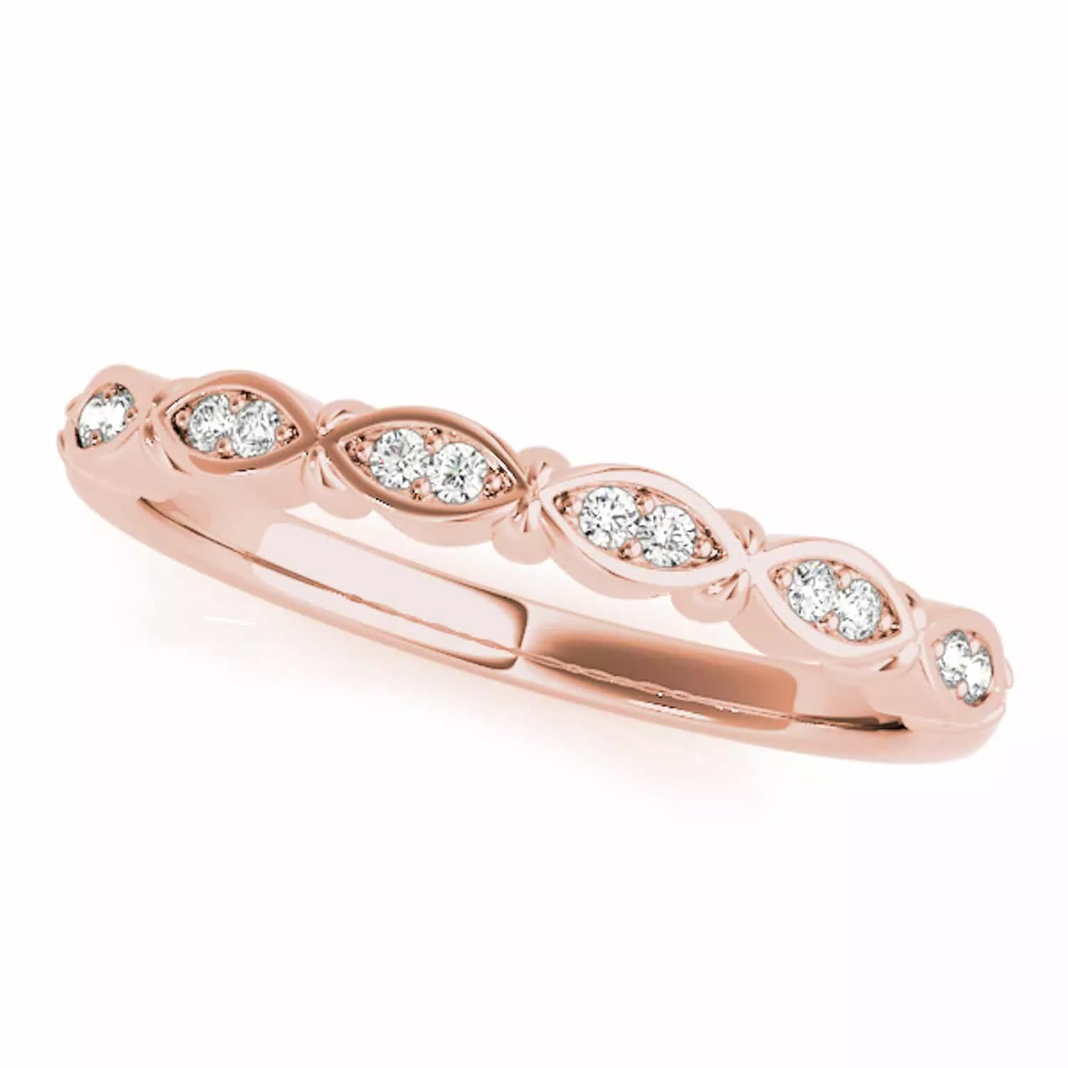 0.10CTW Natural Diamond 14K Rose Gold Marquise Stackable Engagement Ring Band