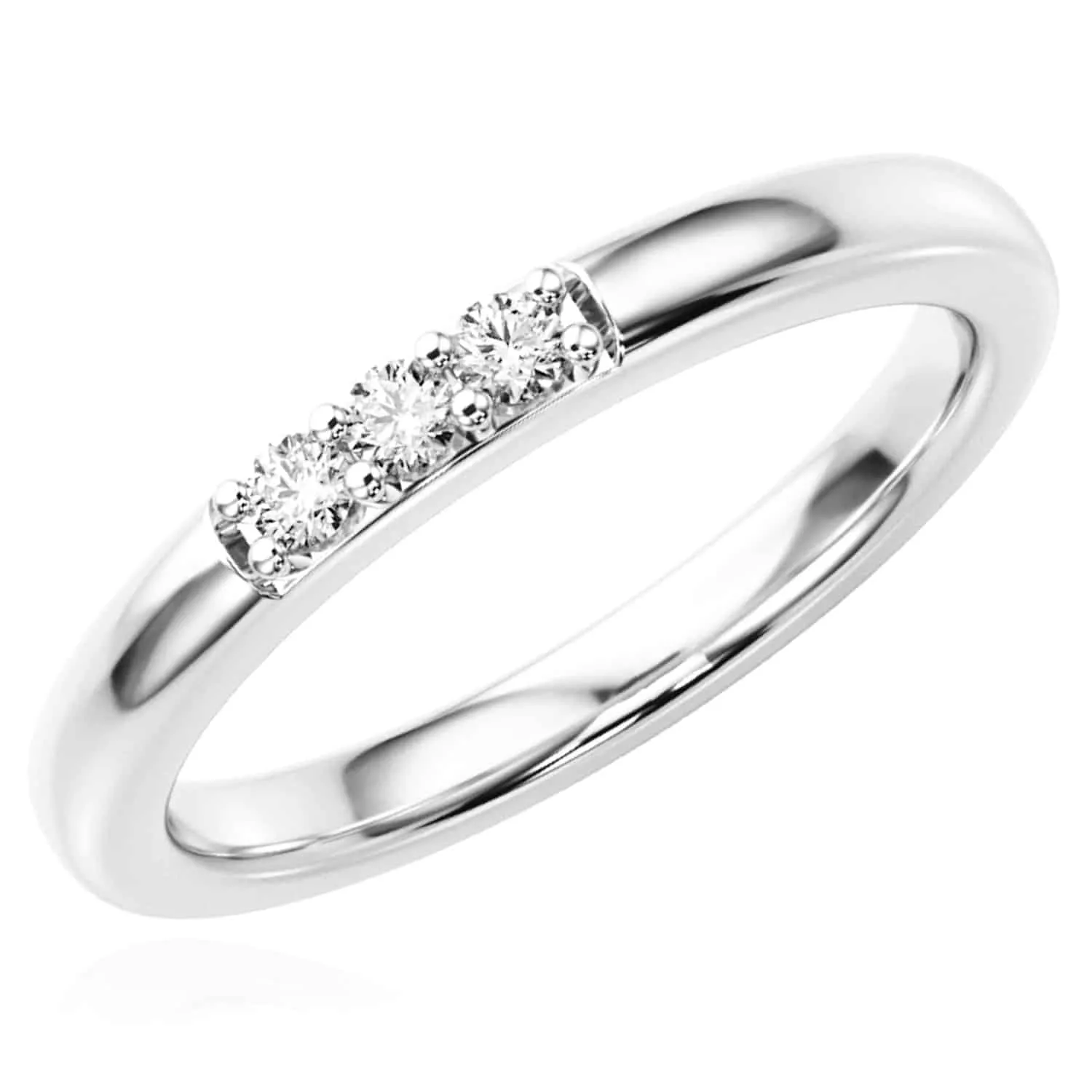 0.10CTW Natural Diamond 14K White Gold 3-Stone Wedding Band Ring