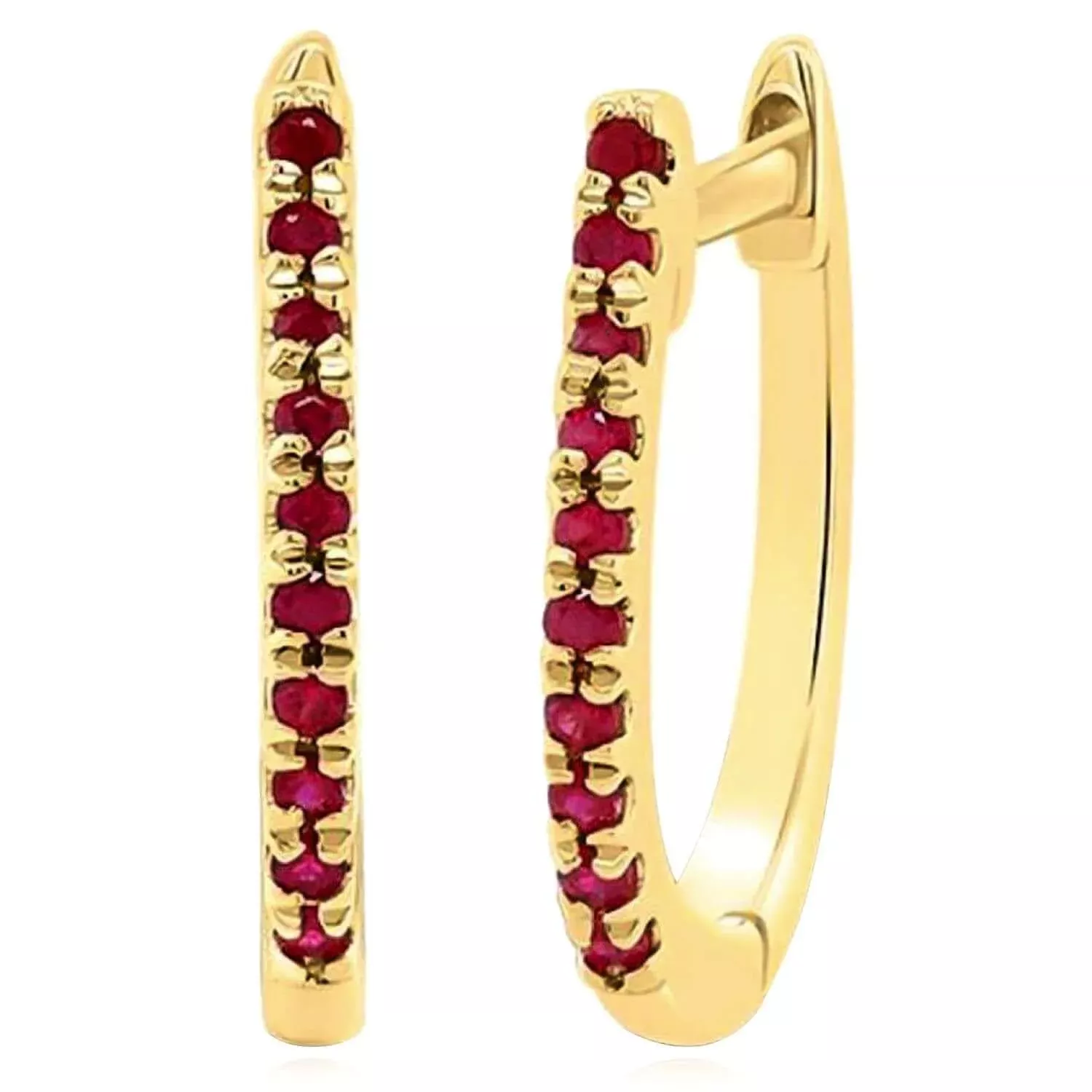 0.10CTW Real Red Ruby 14K Gold Huggie Hoop Earrings 12mm