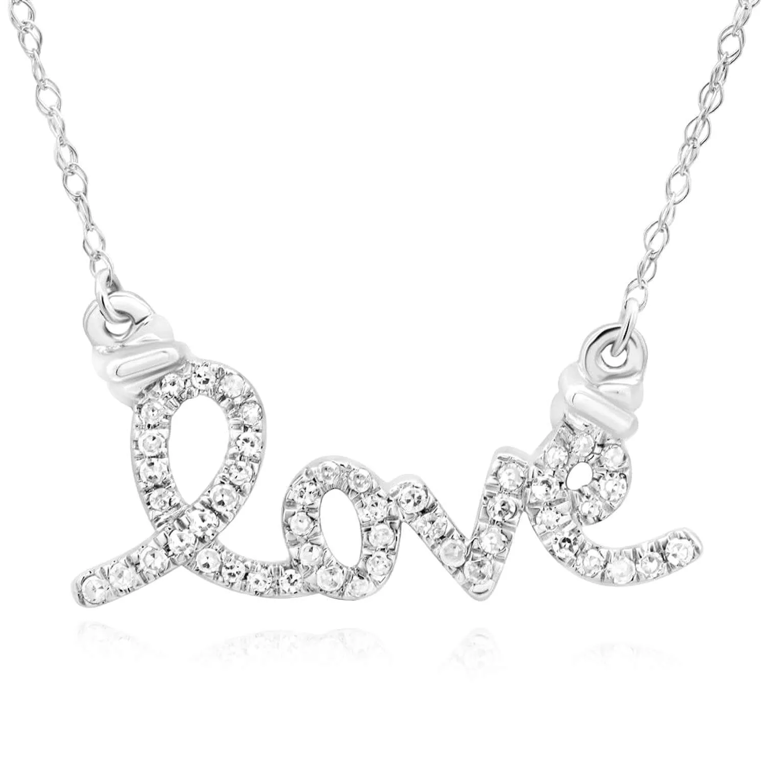 0.12CTW Natural Diamond 10K White Gold Love Cable Necklace (Solid Links) 18"