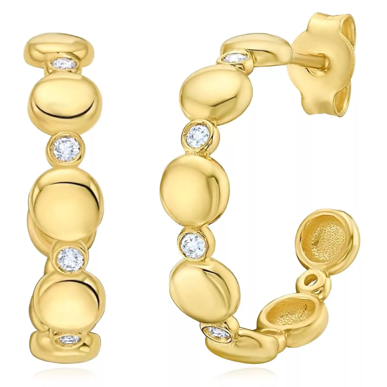0.12CTW Natural Diamond 14K Gold Bezel Pebble Hoop Earrings – Italian Made