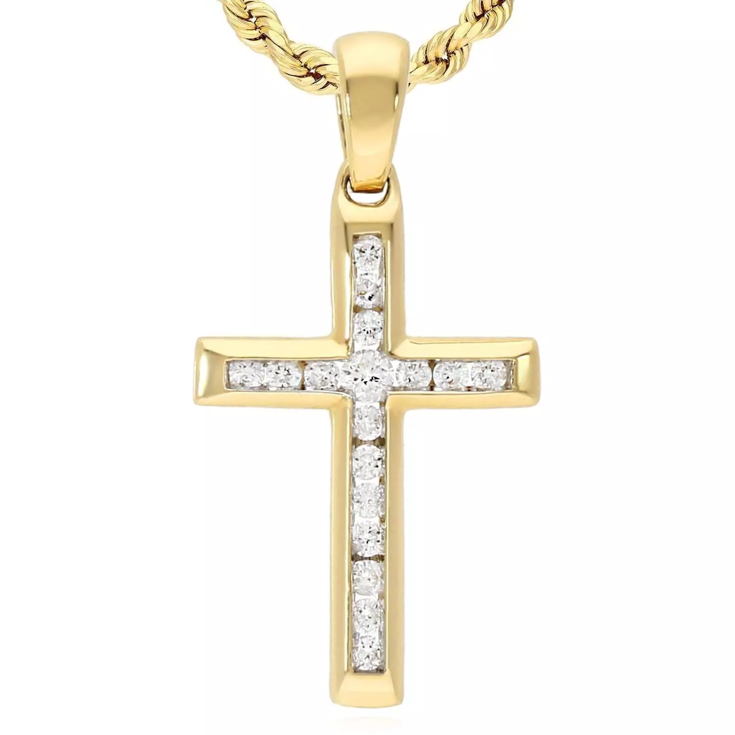 0.12CTW Natural Diamond Real 10K Gold Cross Pendant 0.83" – Classic Polished Style