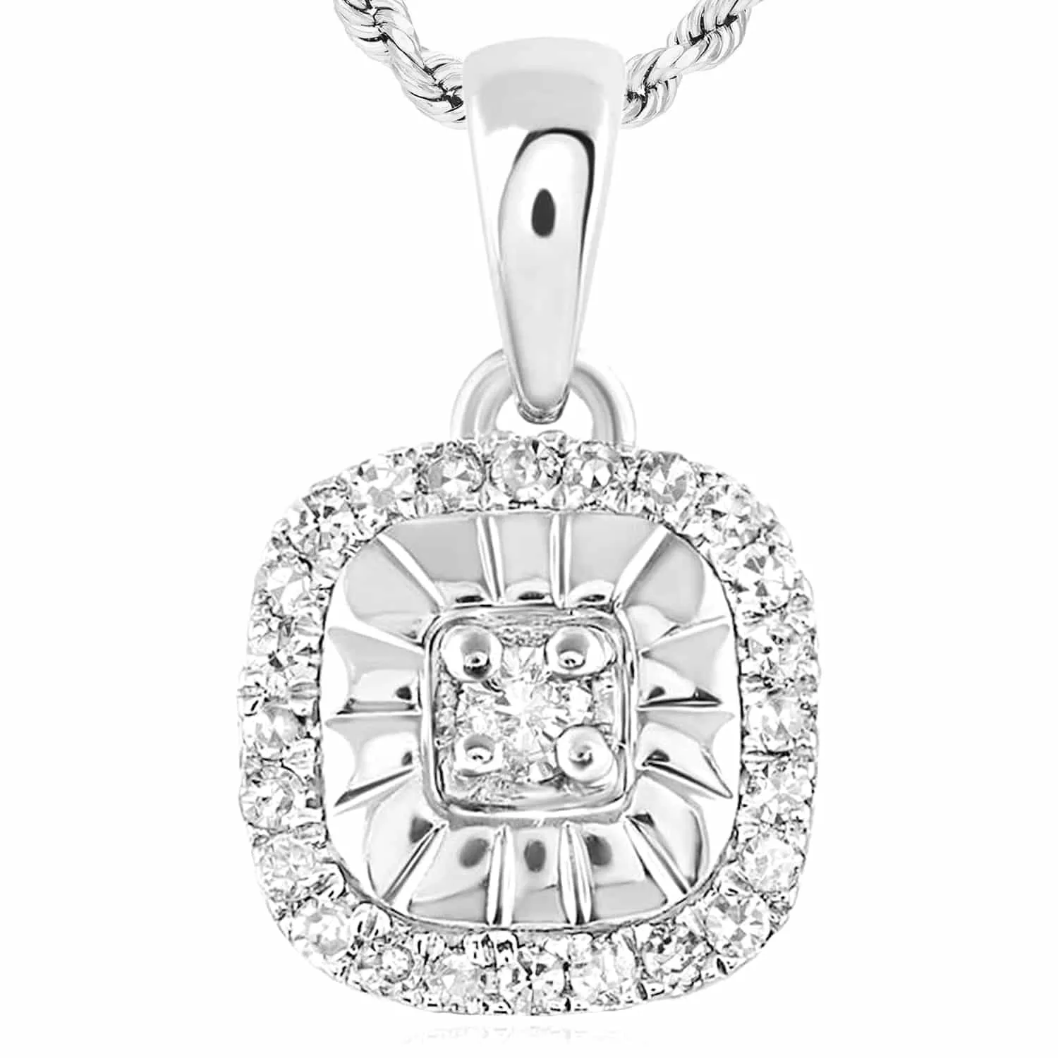 0.13CTW Natural Diamond Chic Sterling Silver Cluster Pendant 0.55"