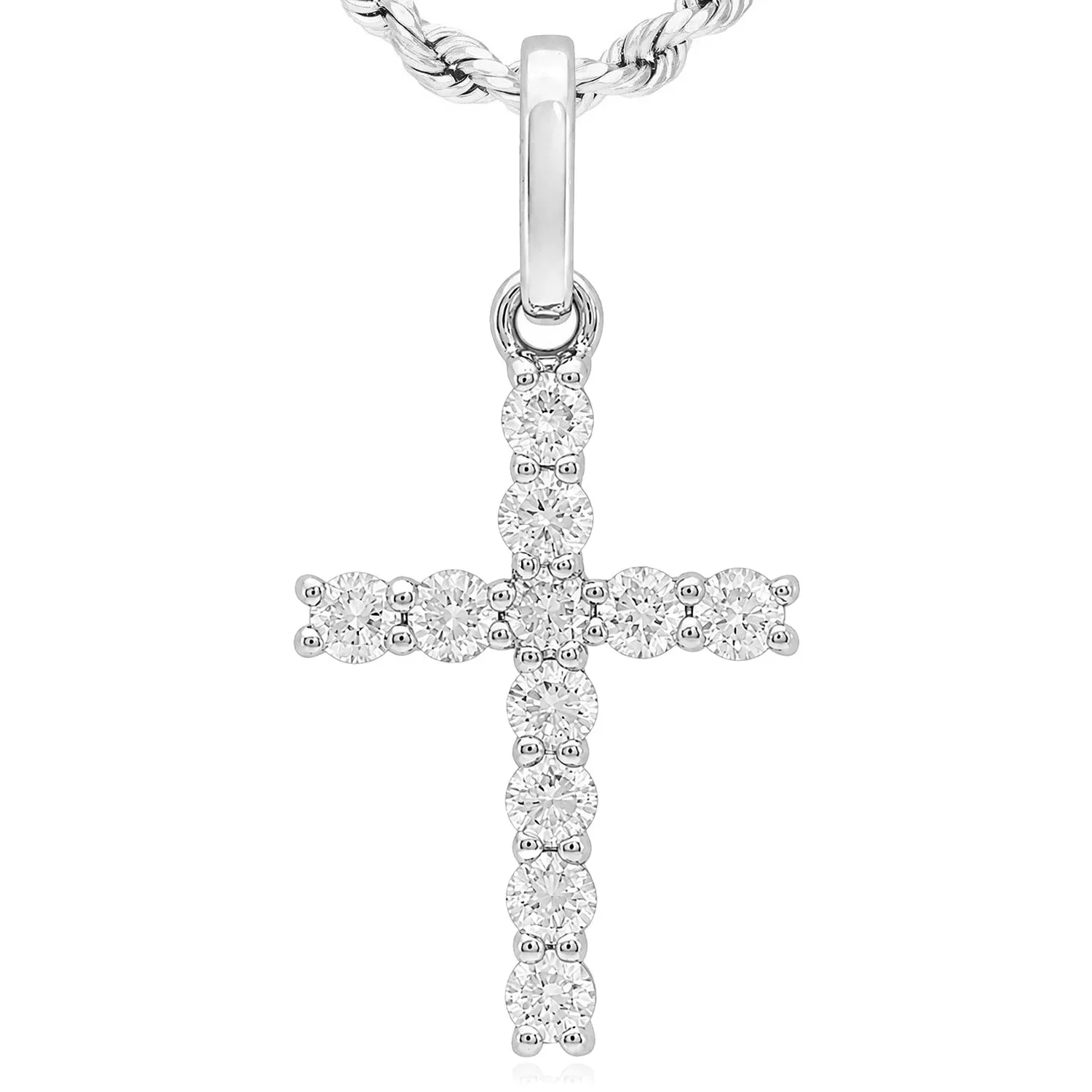 0.15 CTW Lab-Grown Diamond 14K White Gold Cross Pendant 0.6"