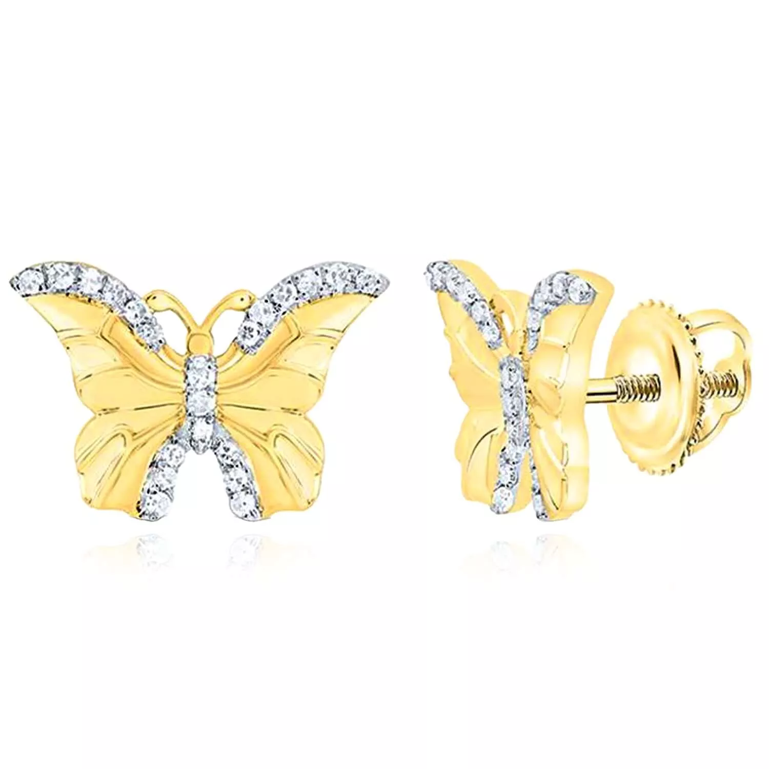 0.15CTW Natural Diamond Real 10K Gold Butterfly Stud Earrings 11mm