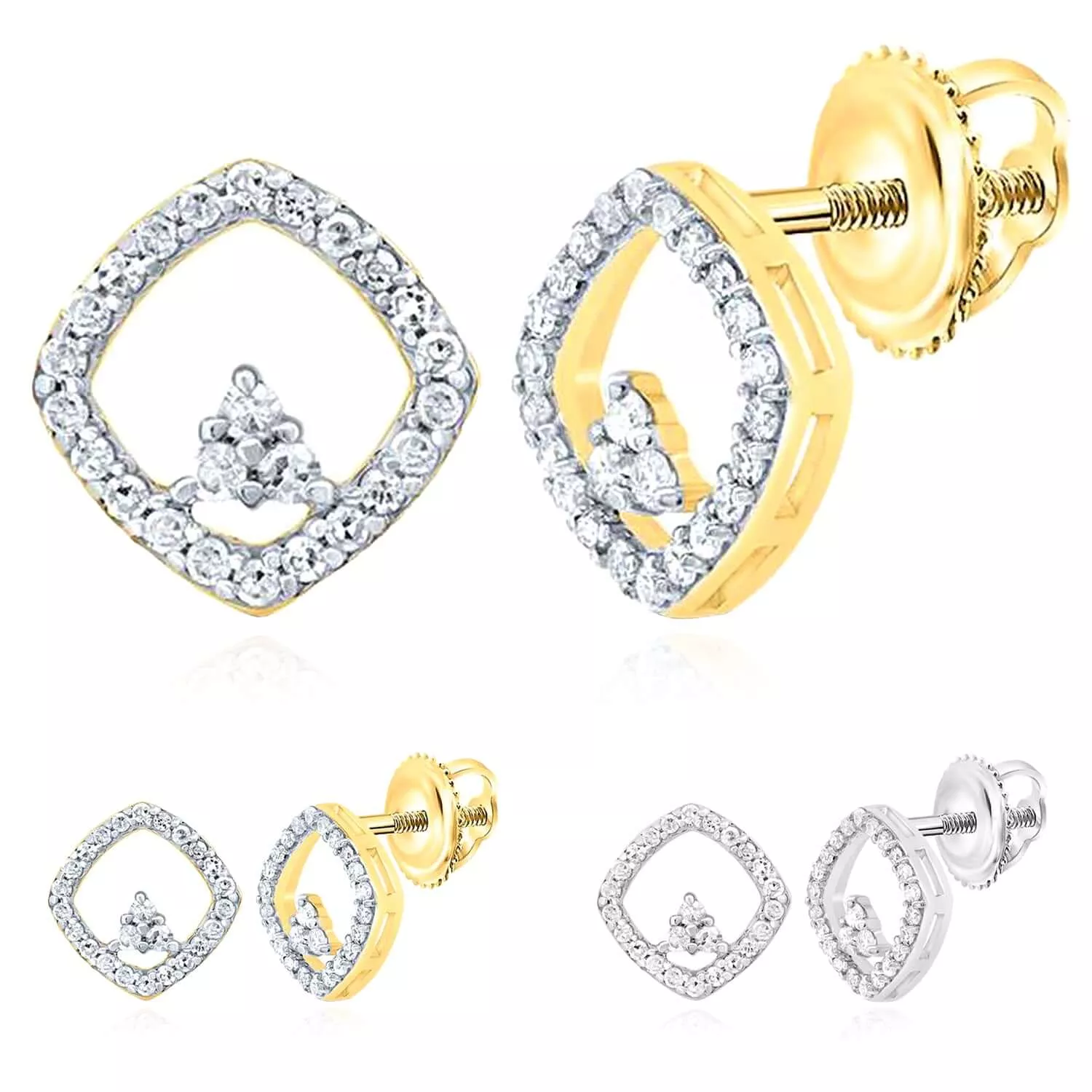 0.15CTW Natural Diamond Real 10K White Gold Cushion Stud Earrings 7mm