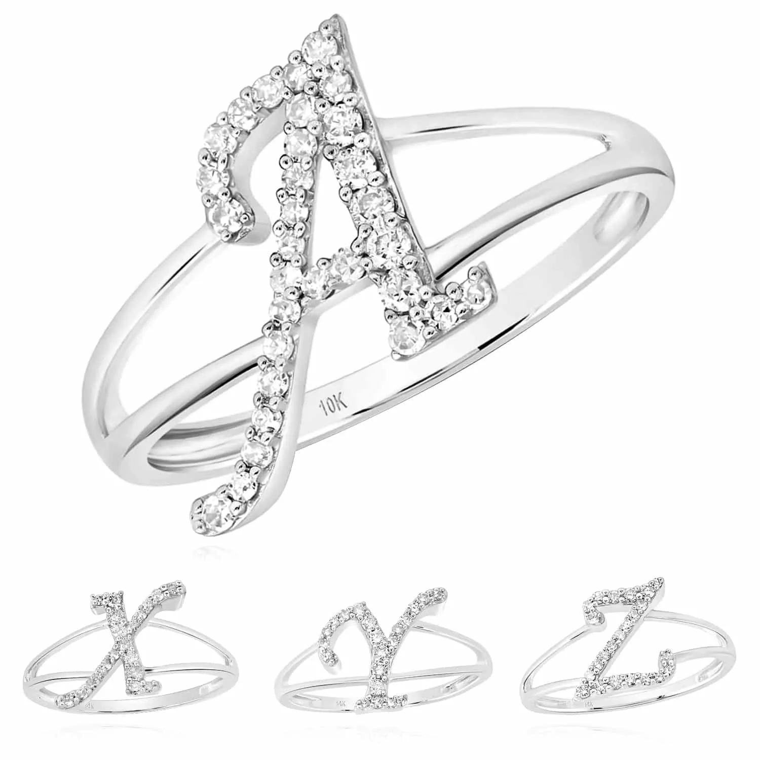 0.16CTW Natural Diamond 10K White Gold Alphabet Initial Diamond Ring