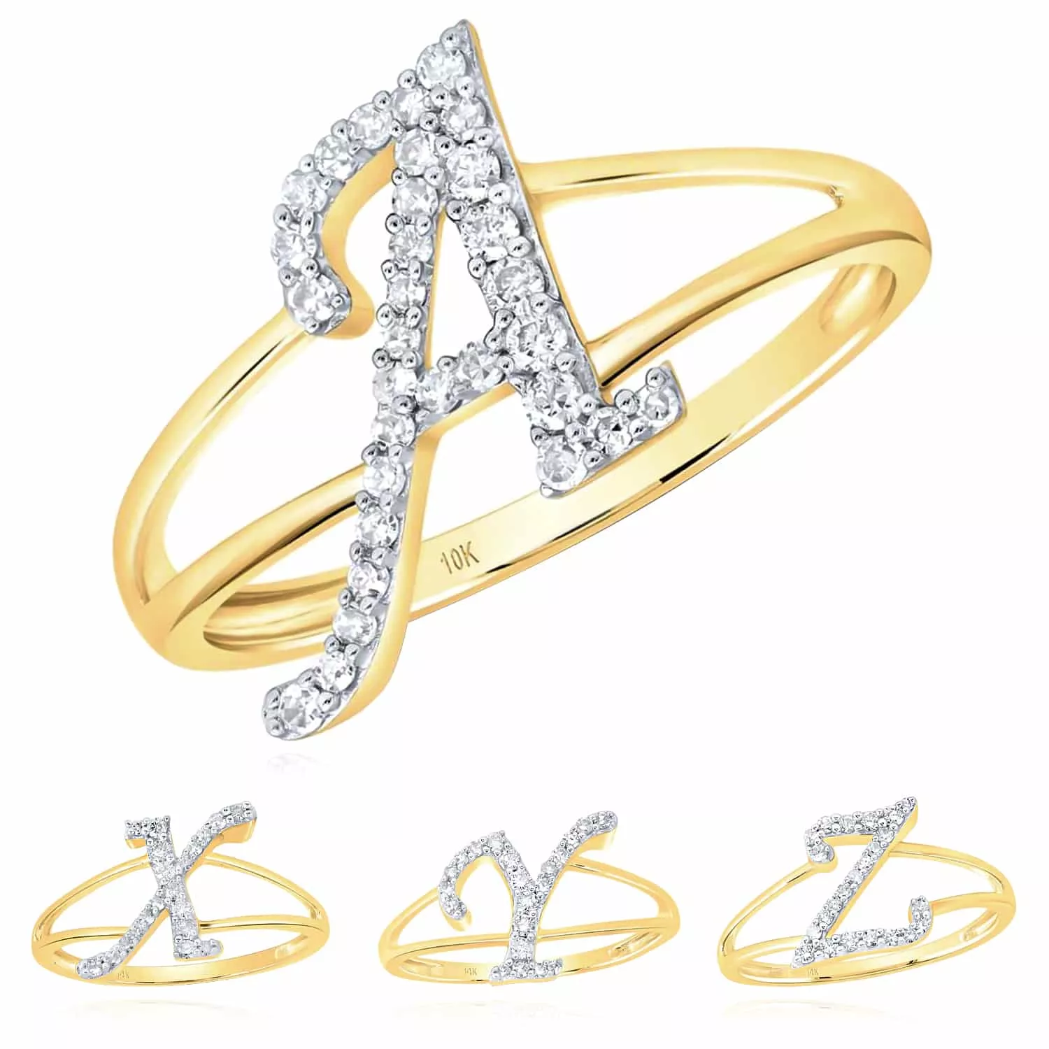0.16CTW Natural Diamond 10K Yellow Gold Alphabet Initial Diamond Ring