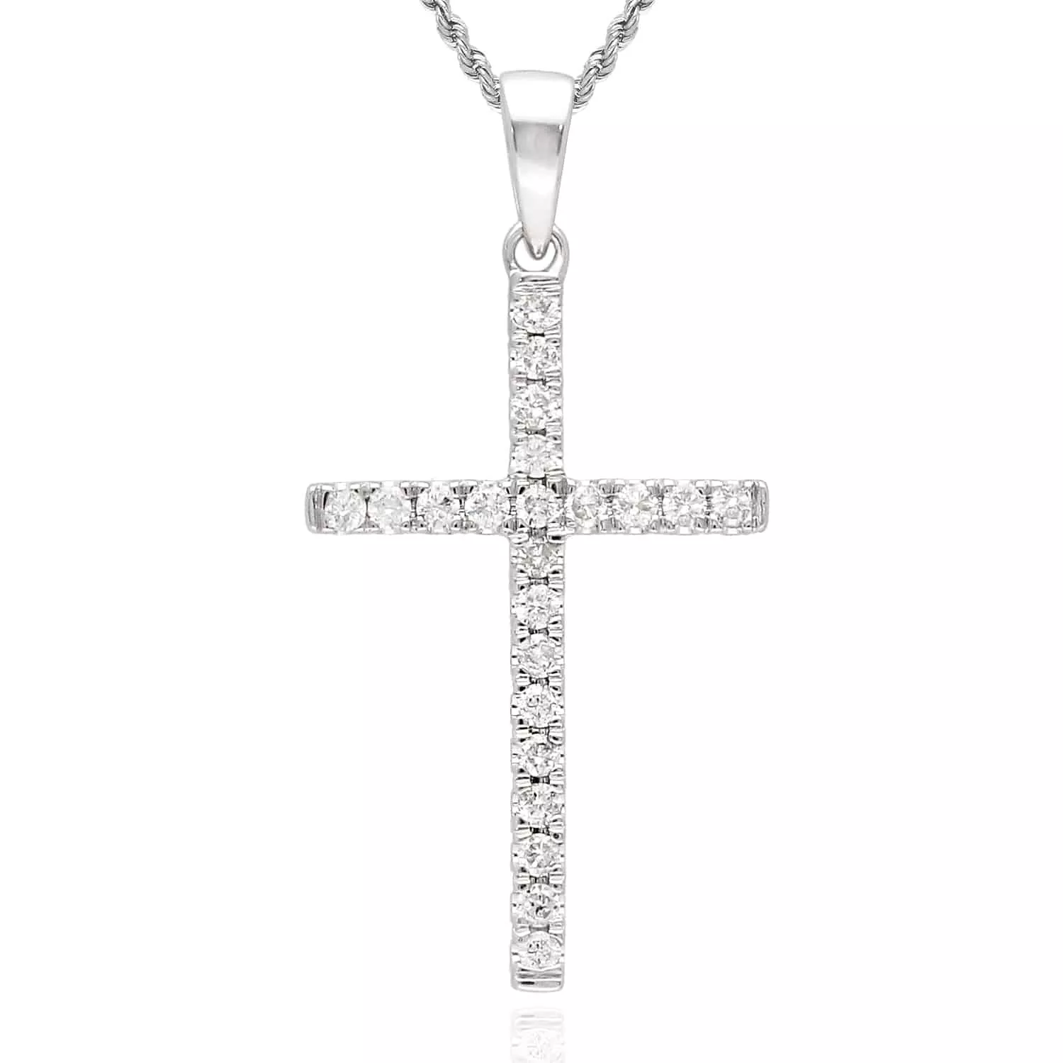 0.17CTW-0.26CTW Natural Diamond 14K White Gold Cross Pendant 0.9"-1.3"