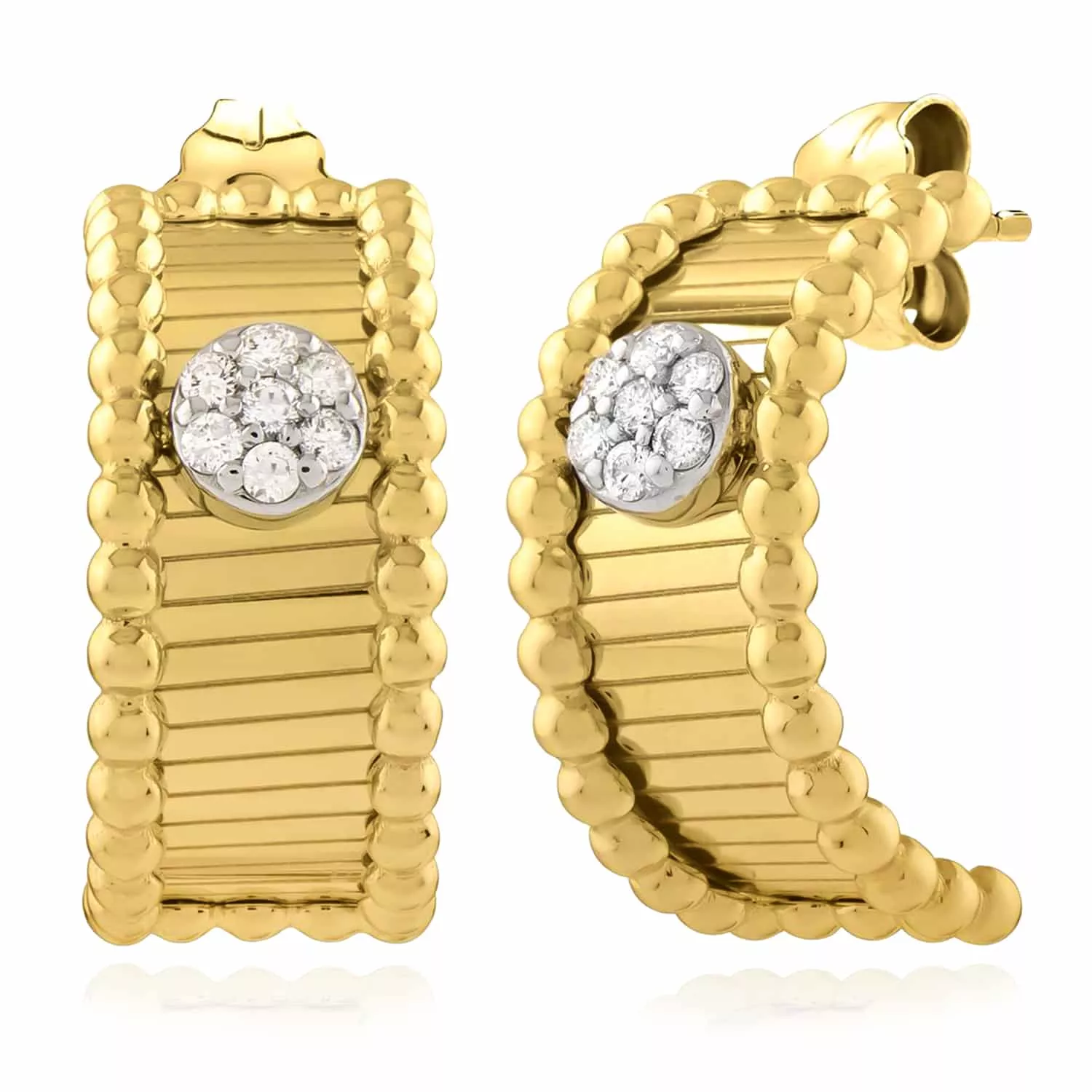 0.17CTW Natural Diamond 14K Gold Half-Moon Stud Butterfly Back Earrings 8.5mm