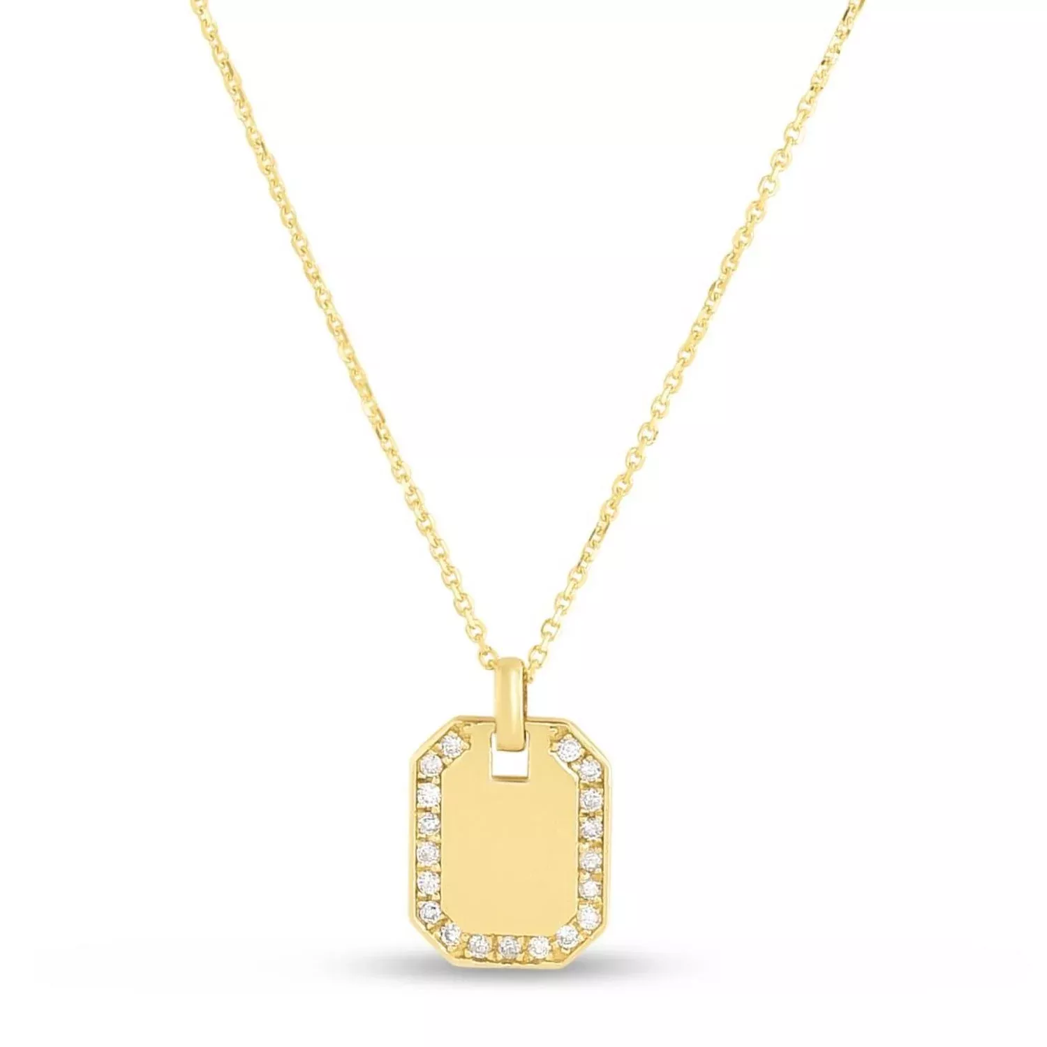 0.19CTW Natural Diamond 14K Yellow Gold Octagon Tag Pendant with 16"-18" Adjustable Chain