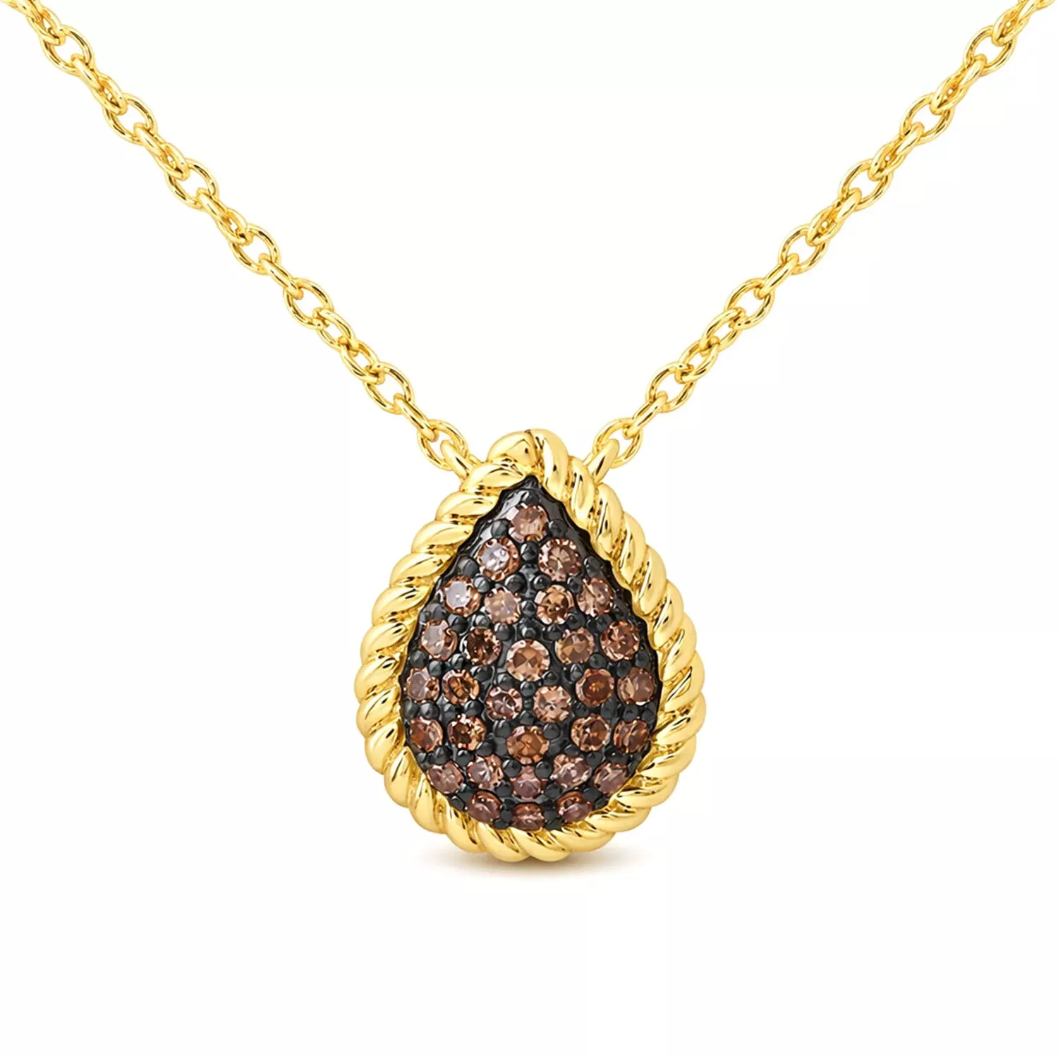 0.20 CTW Natural Black Diamond 10k Yellow Gold Pave Pear Necklace 18"