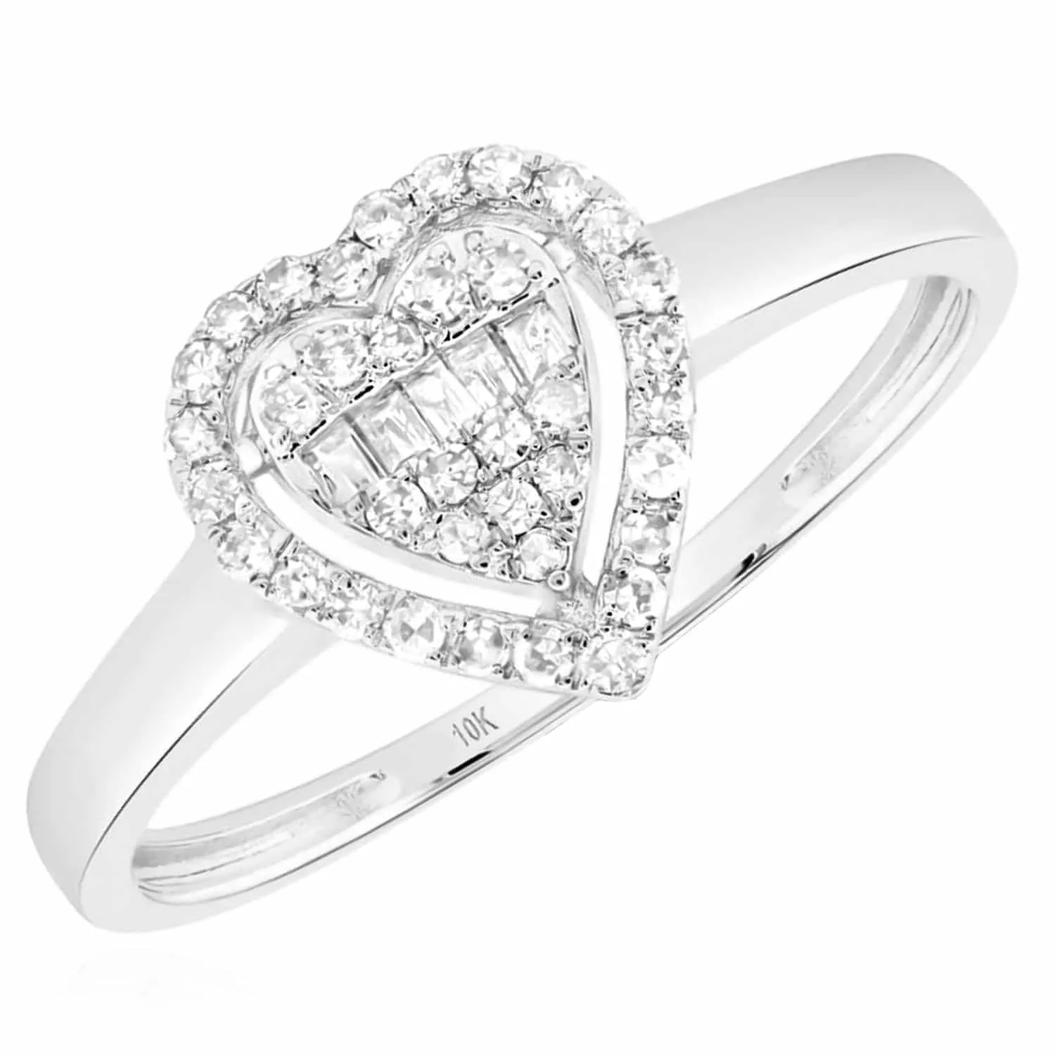 0.20CTW Natural Diamond 10K White Gold Heart Halo Cocktail Ring