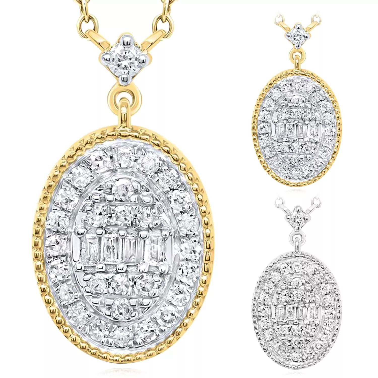 0.20CTW Natural Diamond 10K Yellow White Gold Oval Necklace (Solid Links) 18"