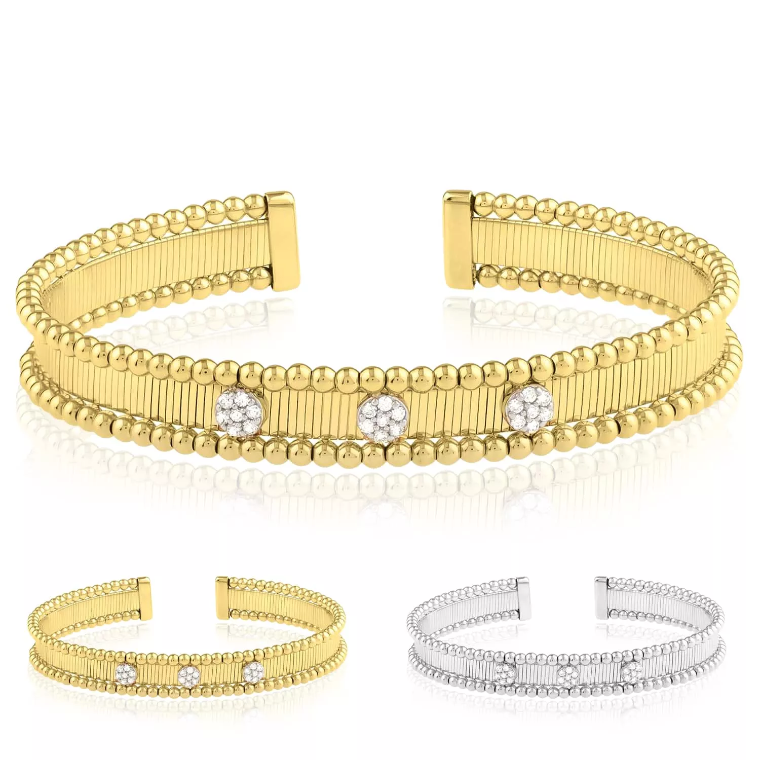 0.24CTW Natural Diamond 14K Yellow White Gold 9mm Bangle Bracelet (Solid Links)