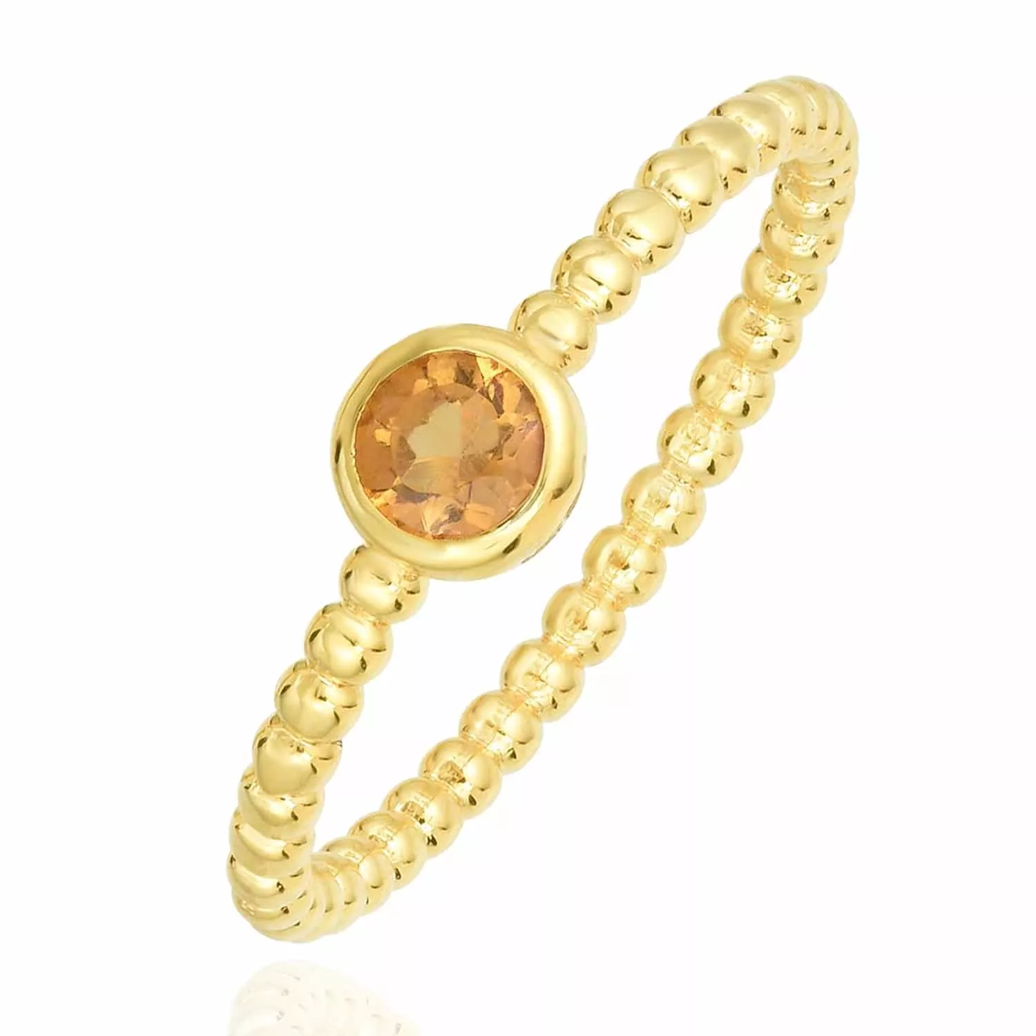 0.25CT Real Citrine 14K Gold Popcorn Band Round Ring