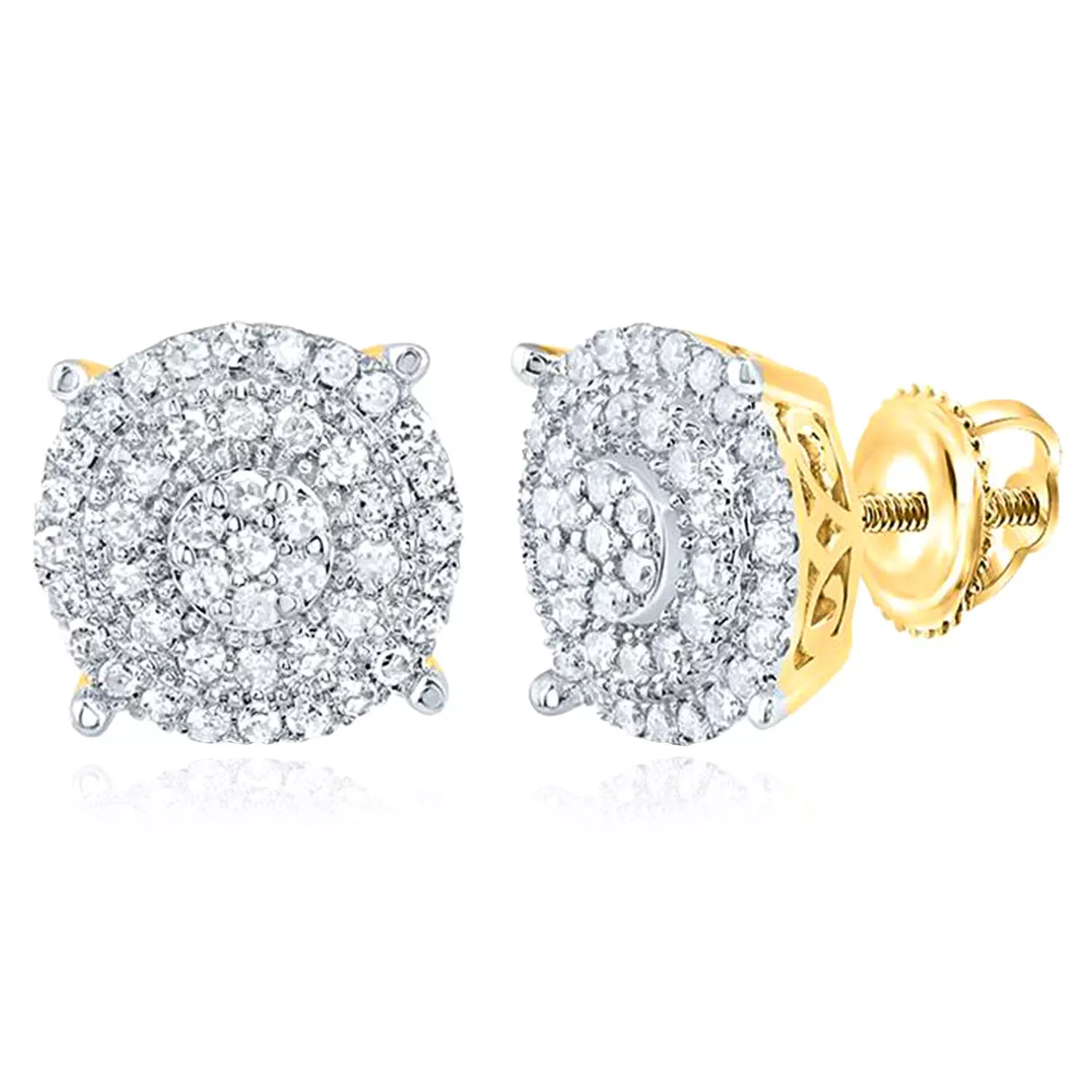 0.37CTW Natural Diamond 10K Yellow Gold Cluster Stud Earrings 9mm