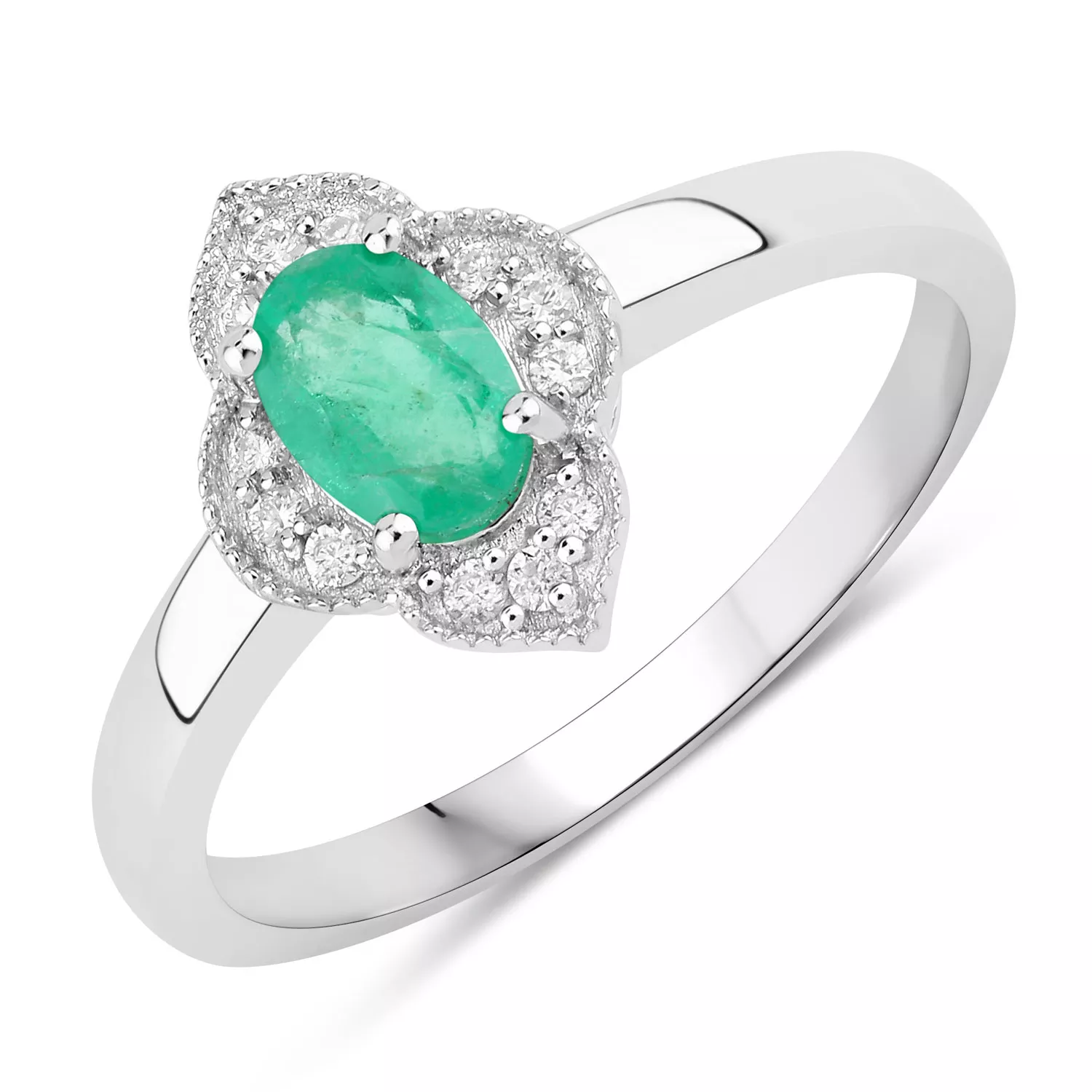 0.53 Carat Genuine Zambian Emerald and Lab Grown Diamond .925 Sterling Silver Ring