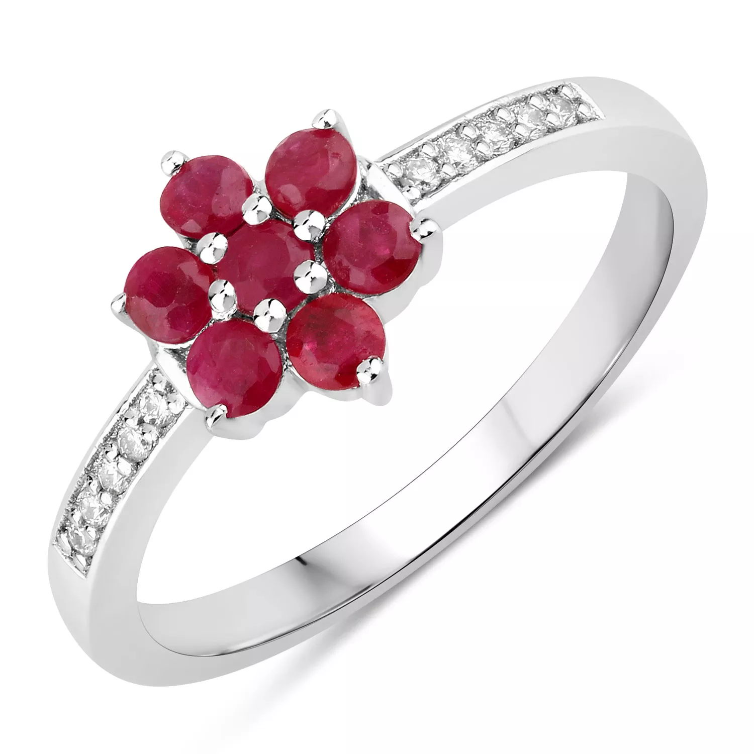 0.55 Carat Genuine Mozambique Ruby and Lab Grown Diamond .925 Sterling Silver Ring