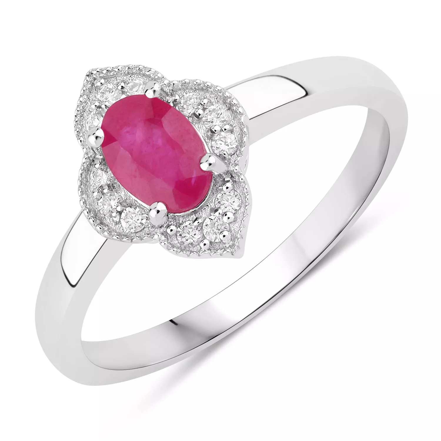 0.61 Carat Genuine Mozambique Ruby and Lab Grown Diamond .925 Sterling Silver Ring