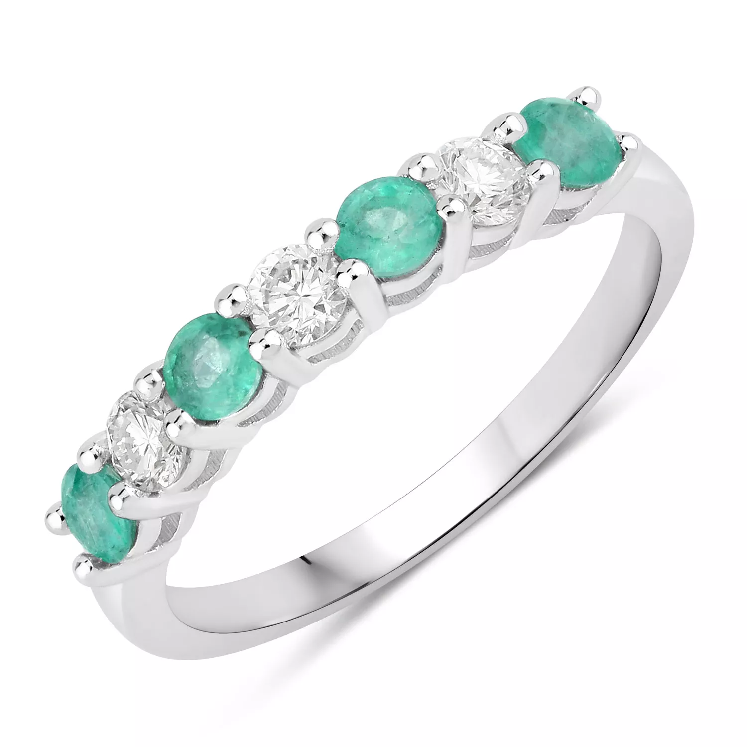 0.73 Carat Genuine Zambian Emerald and Lab Grown Diamond .925 Sterling Silver Ring