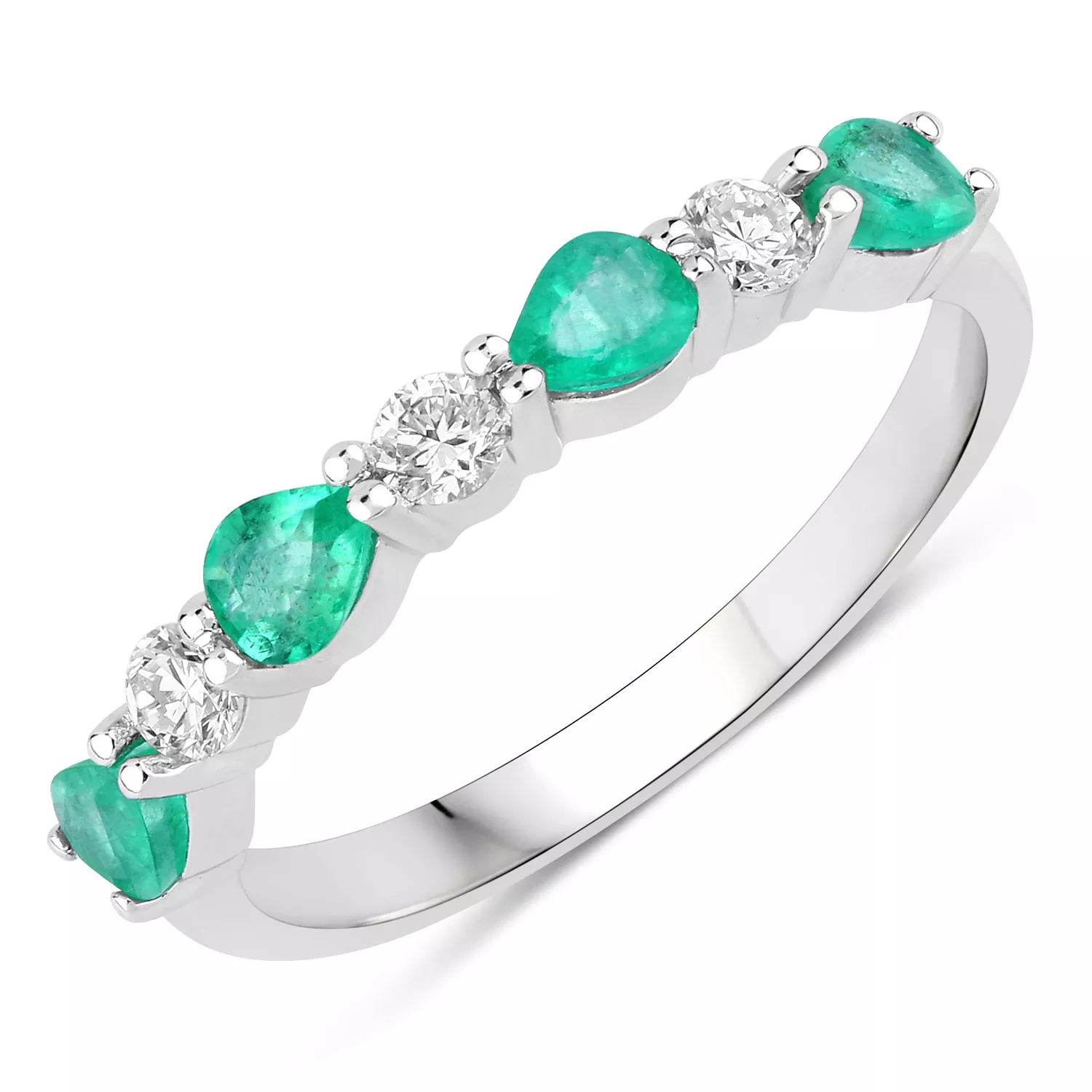 0.74 Carat Genuine Zambian Emerald and Lab Grown Diamond .925 Sterling Silver Ring