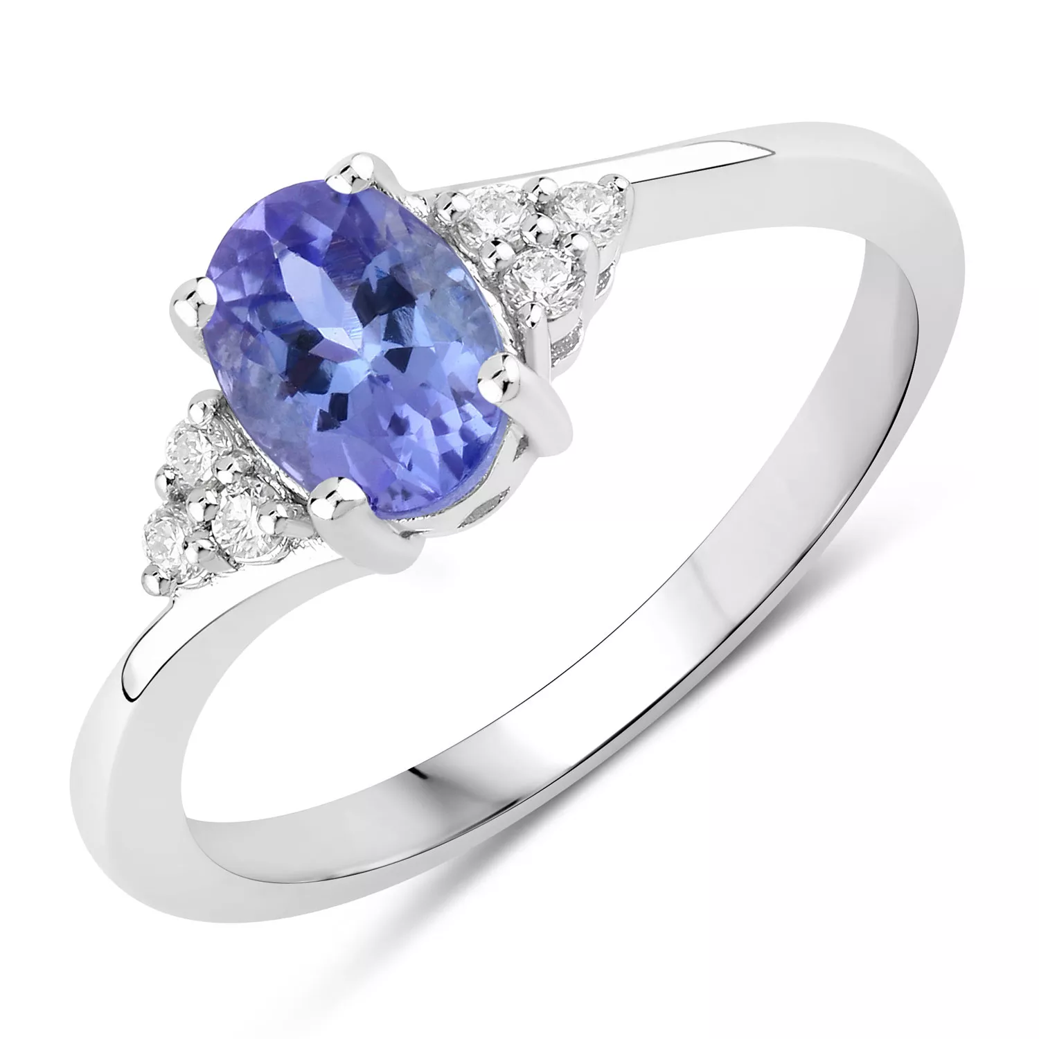 0.84 Carat Genuine Tanzanite and Lab Grown Diamond .925 Sterling Silver Ring