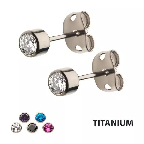 0.8mm Titanium Post and Butterfly Back with Bezel Set Gem Stud Earrings