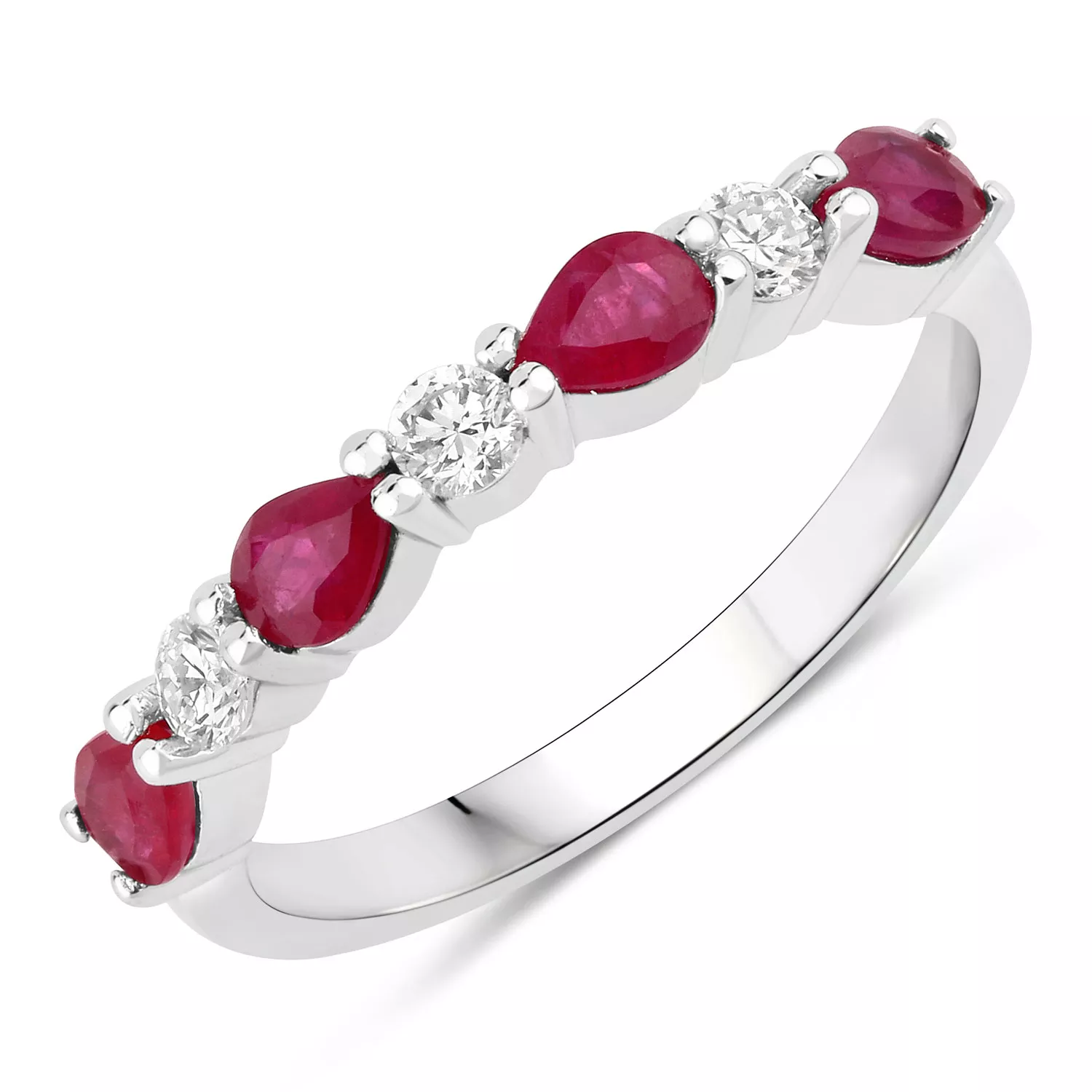 0.98 Carat Genuine Mozambique Ruby and Lab Grown Diamond .925 Sterling Silver Ring