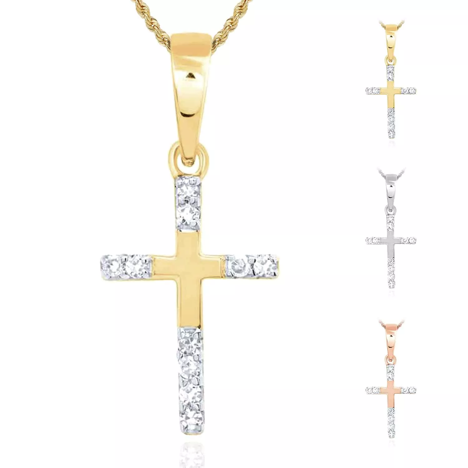.05CTW Natural Diamond 10K Gold Yellow White Rose Cross Pendant